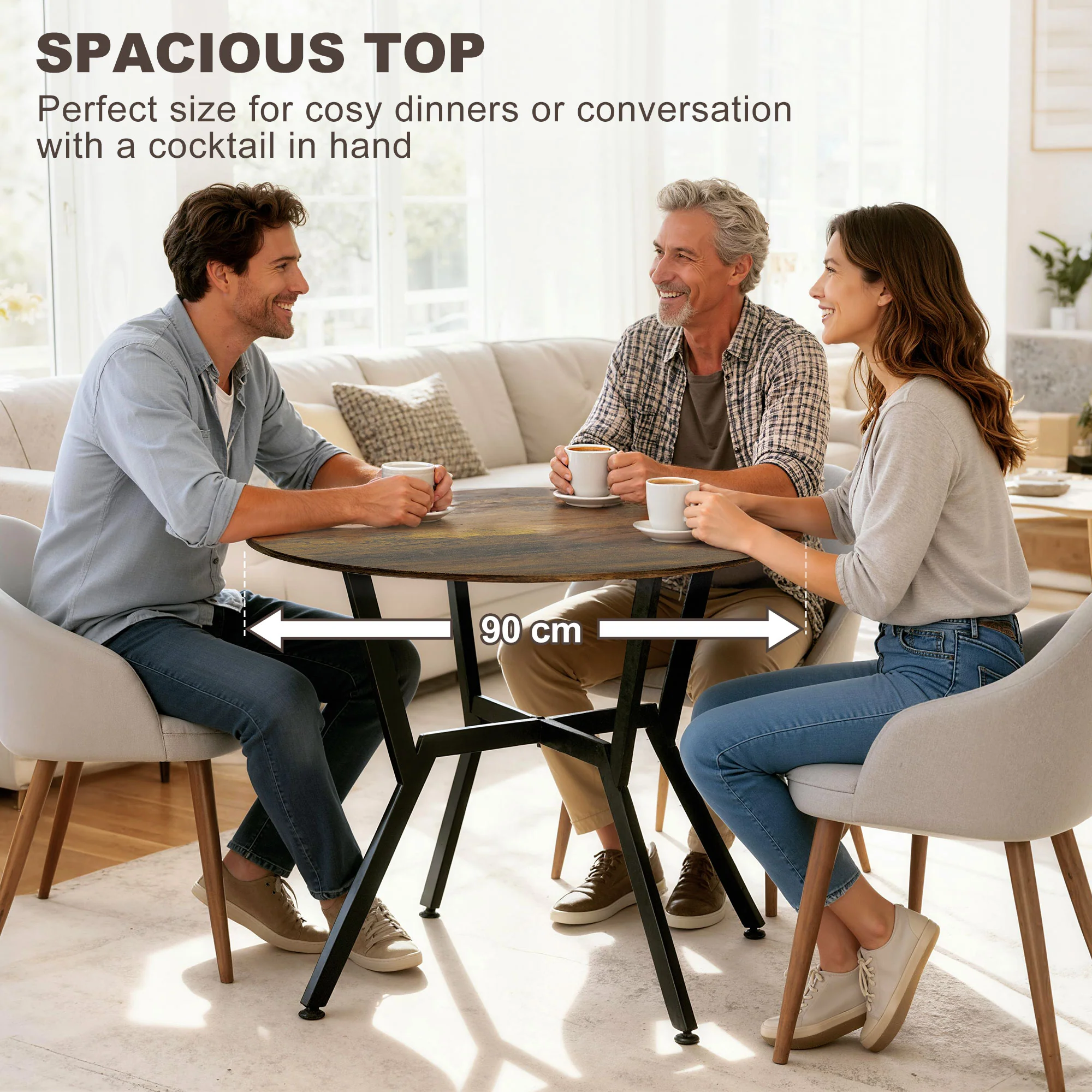 HOMCOM Small Kitchen Table With Black Steel Legs, Dining Table, Rustic Brown - Image 6