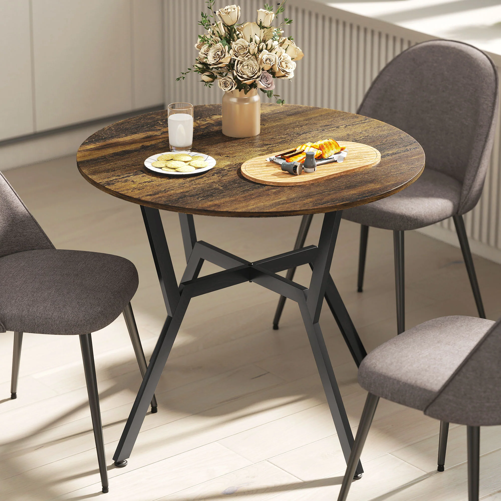 HOMCOM Small Kitchen Table With Black Steel Legs, Dining Table, Rustic Brown - Image 8