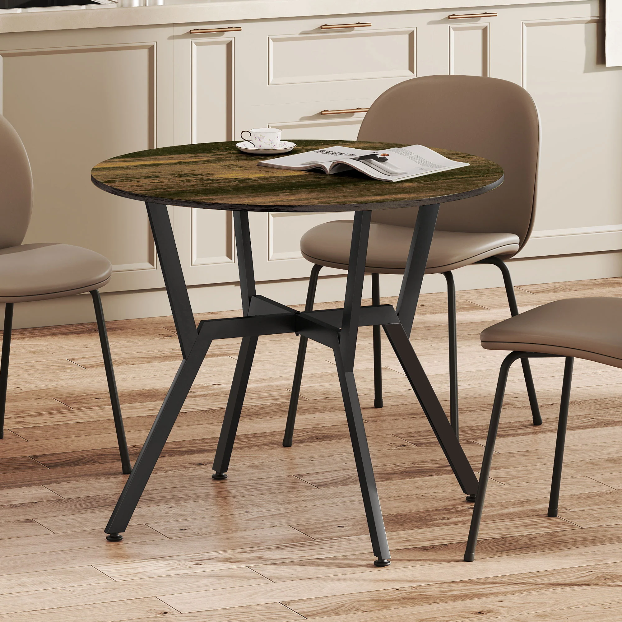 HOMCOM Small Kitchen Table With Black Steel Legs, Dining Table, Rustic Brown - Image 9