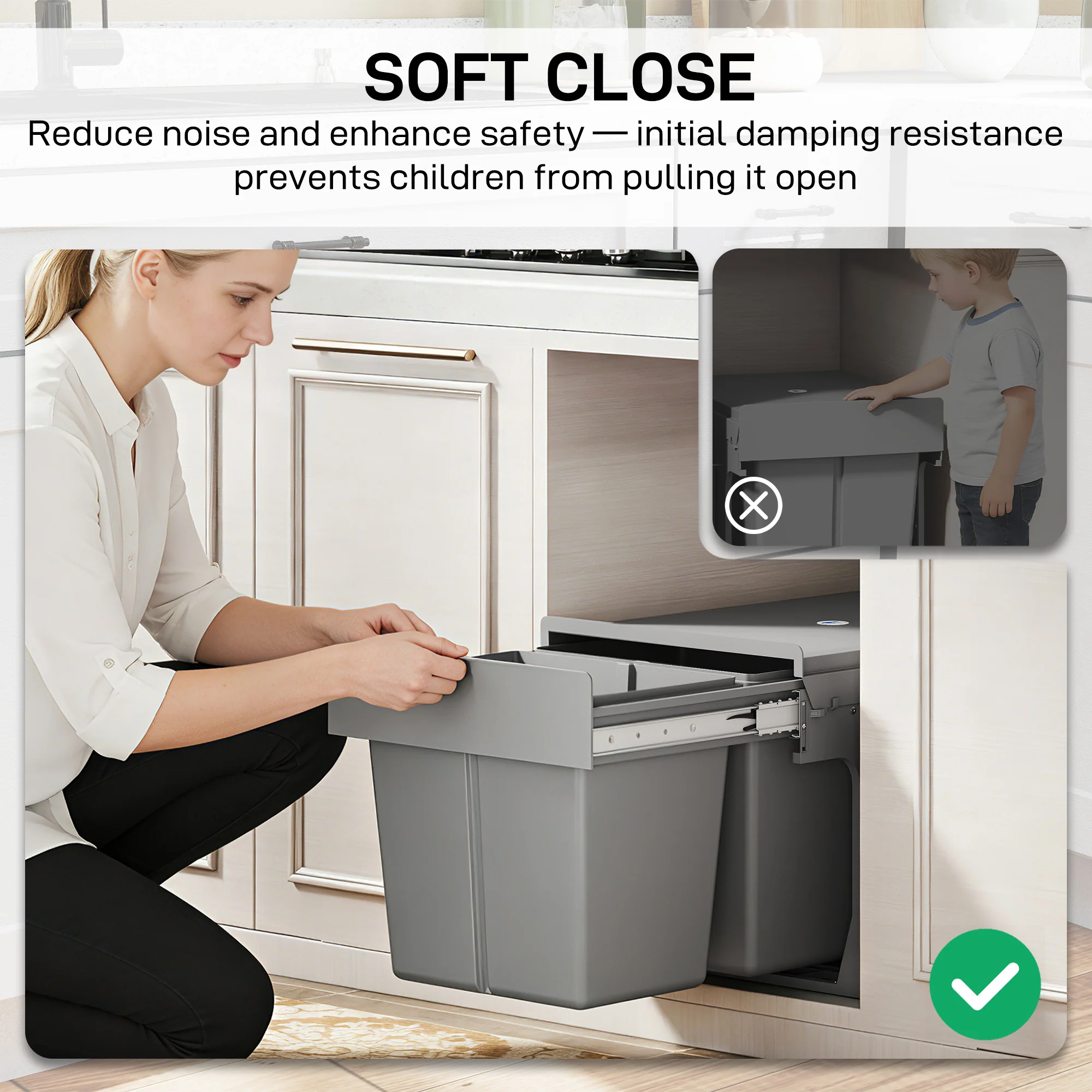 HOMCOM Soft Close Pull Out Bin, Under Sink Bin - 2 Compartments (15L Each) - Image 7