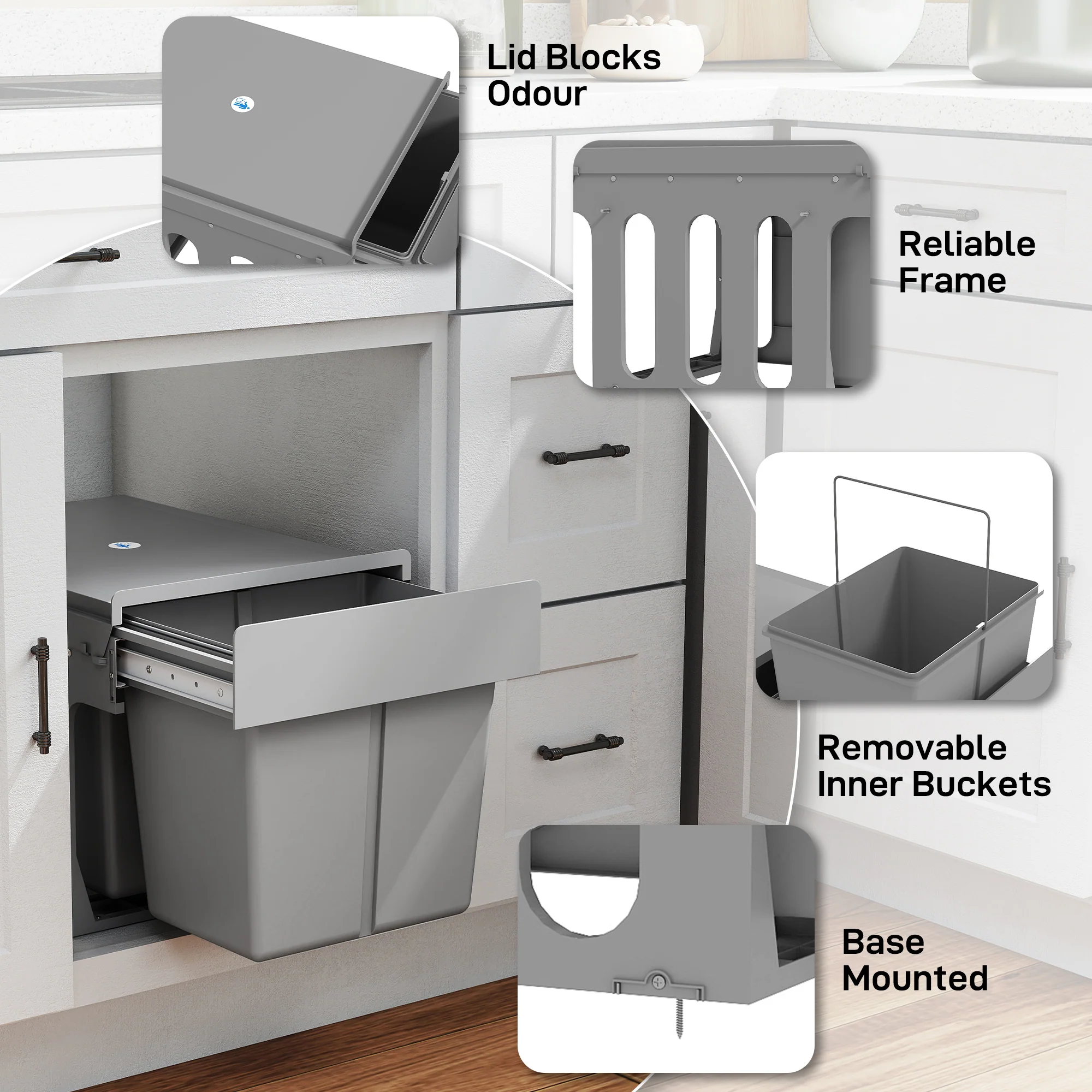 HOMCOM Soft Close Pull Out Bin, Under Sink Bin - 2 Compartments (15L Each) - Image 8