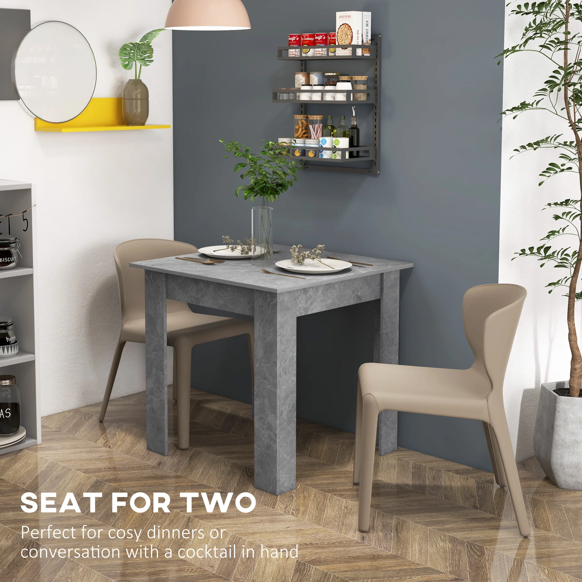 HOMCOM Square Dining Table, Kitchen Table With Faux Cement Effect - Image 3