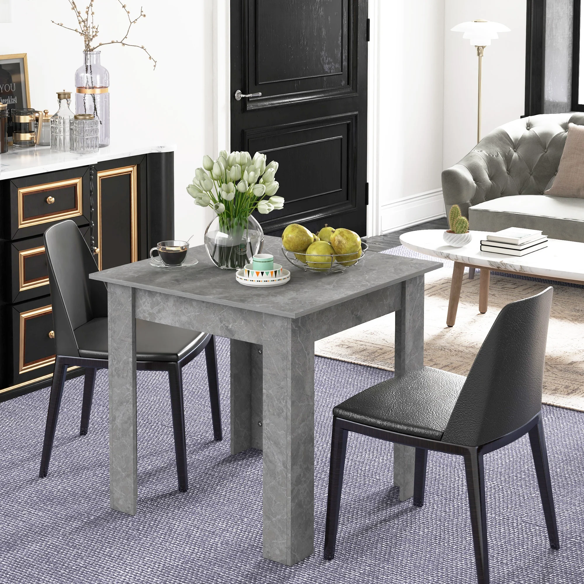 HOMCOM Square Dining Table with Faux Cement Effect for Living Room, Dining Room - Image 6