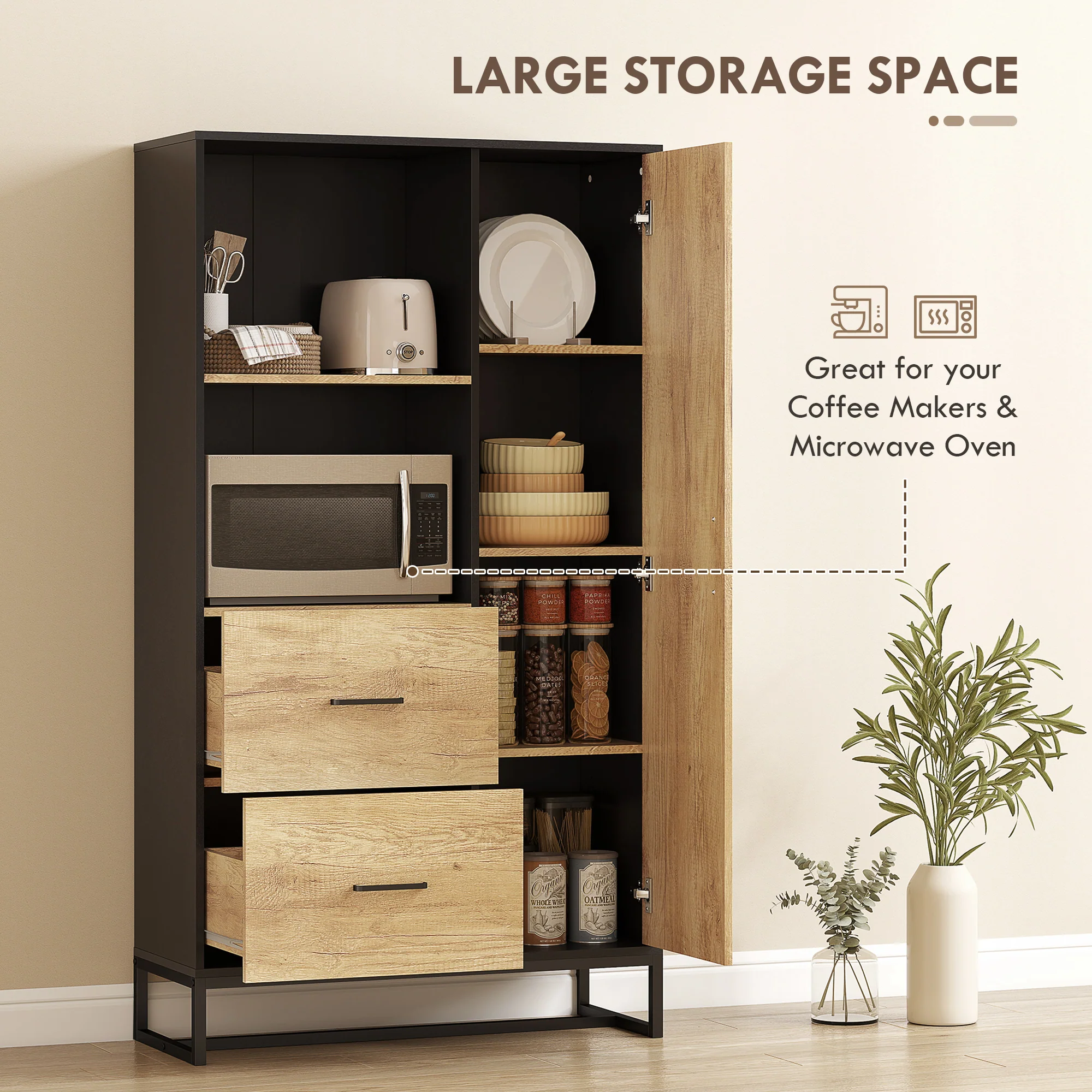 HOMCOM Storage Cabinet, Kitchen Pantry Cupboard With Drawers, Shelves - Image 3
