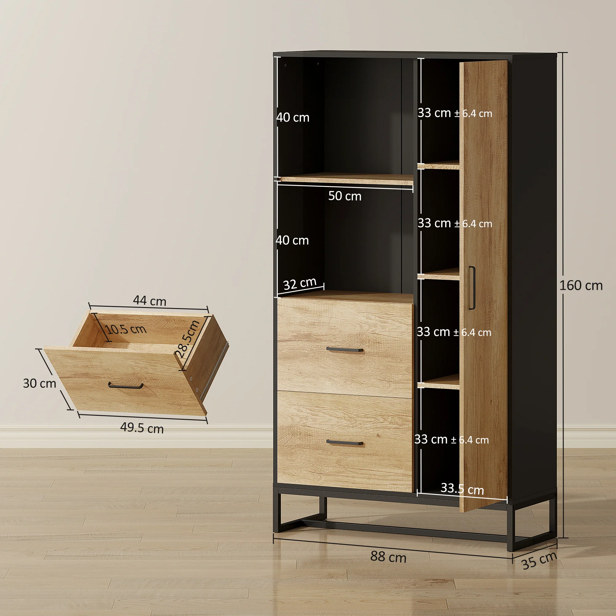 HOMCOM Storage Cabinet, Kitchen Pantry Cupboard With Drawers, Shelves - Image 5