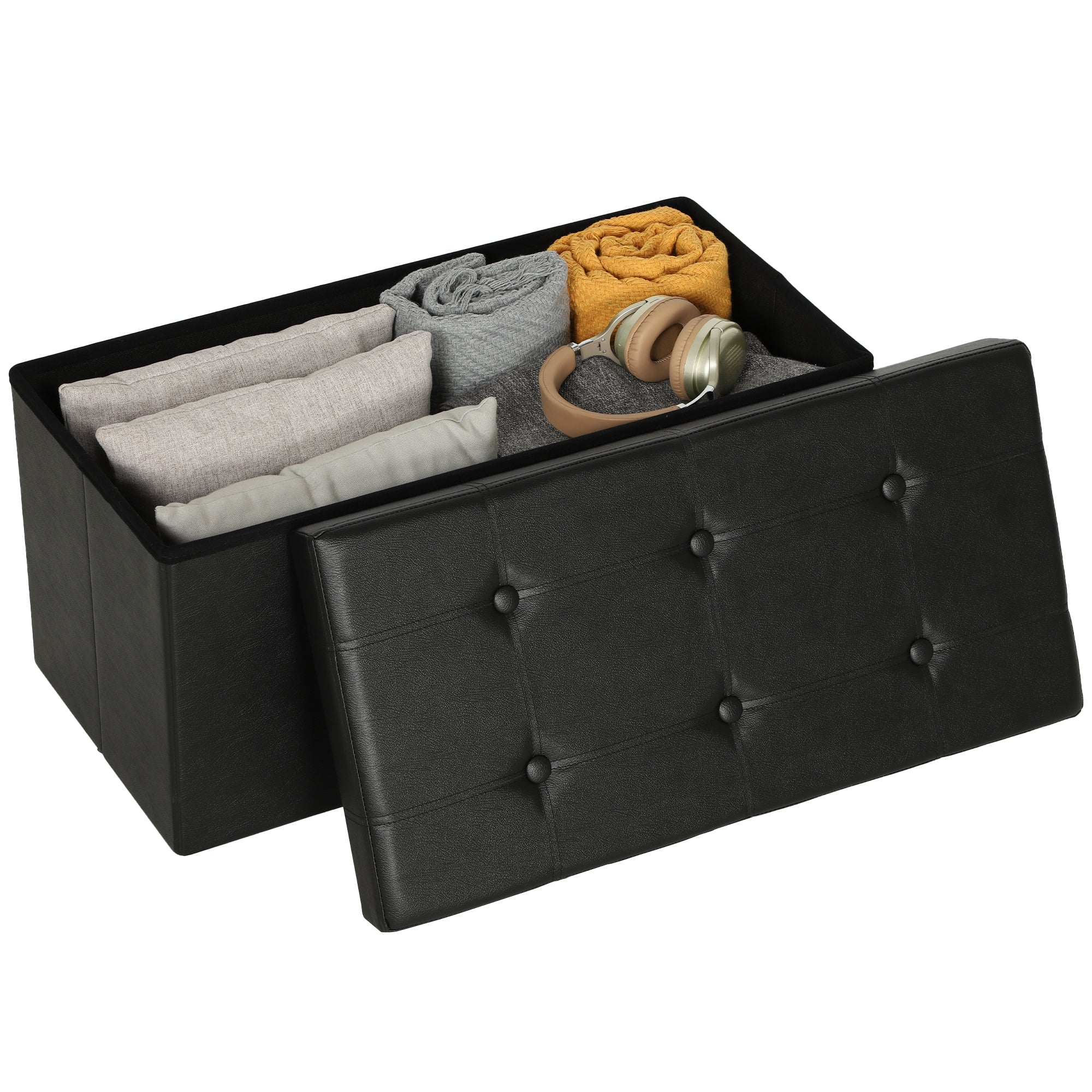 HOMCOM Storage Ottoman Bench, 89L PU Leather Folding Foot Rest, Black