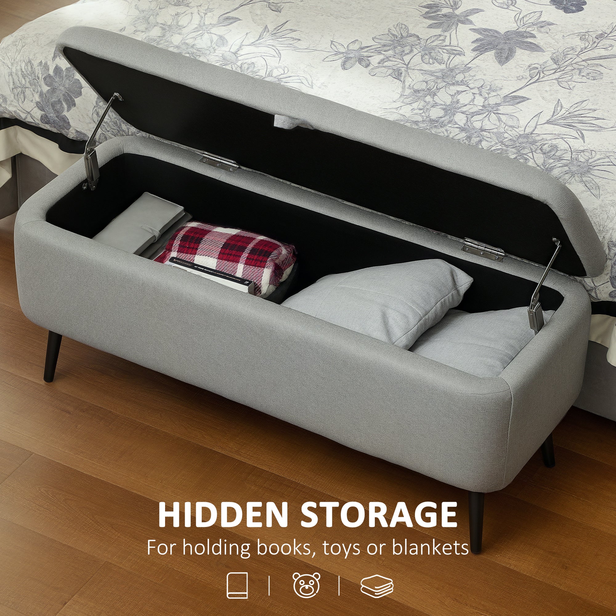 HOMCOM Storage Ottoman Bench, Linen Fabric Footstool With Steel Legs - Image 19