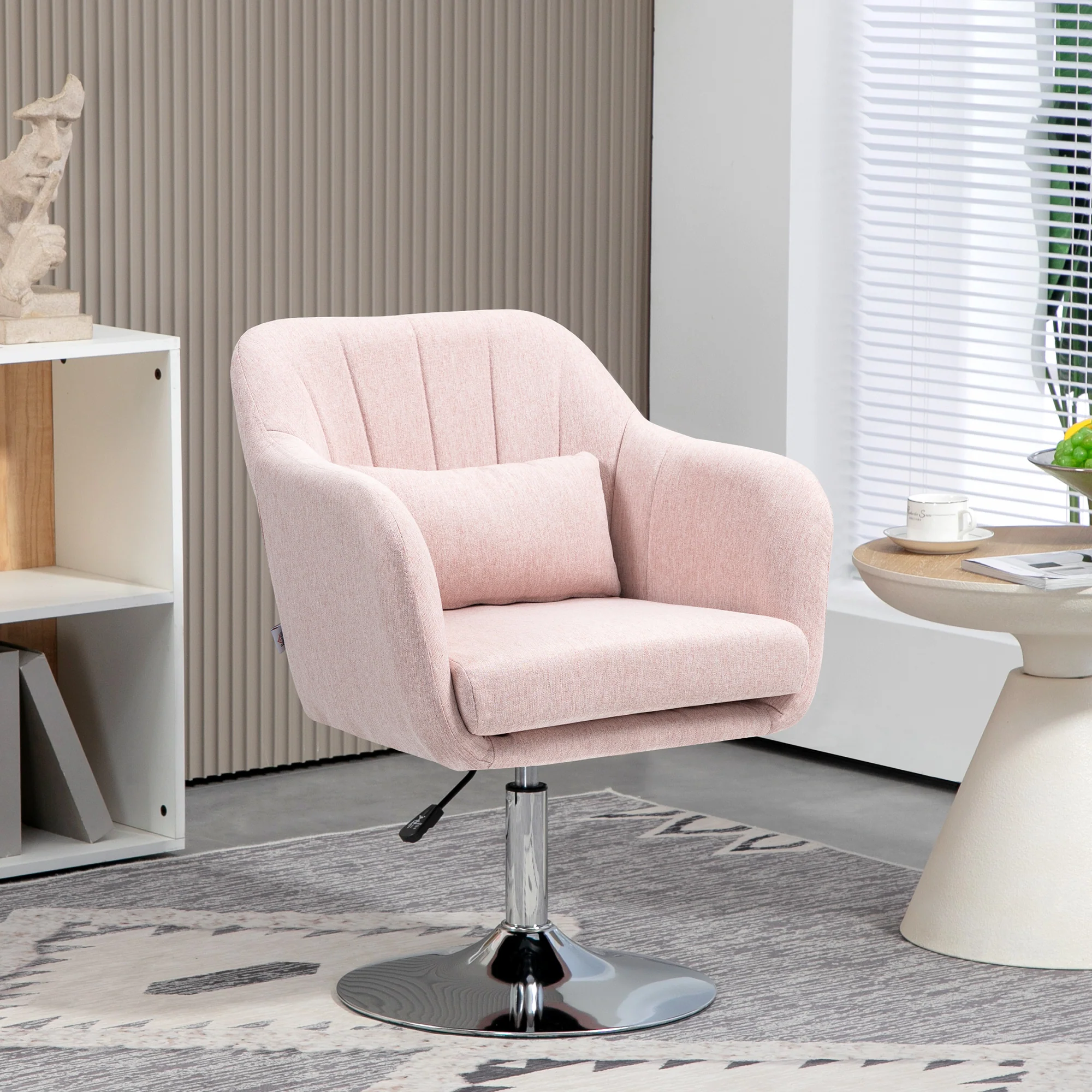 HOMCOM Stylish Retro Linen Swivel Tub Chair Steel Frame Cushion Seat Pink - Image 3