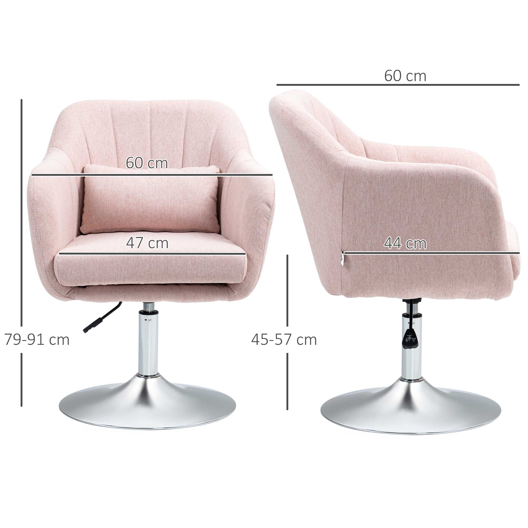 HOMCOM Stylish Retro Linen Swivel Tub Chair Steel Frame Cushion Seat Pink - Image 6