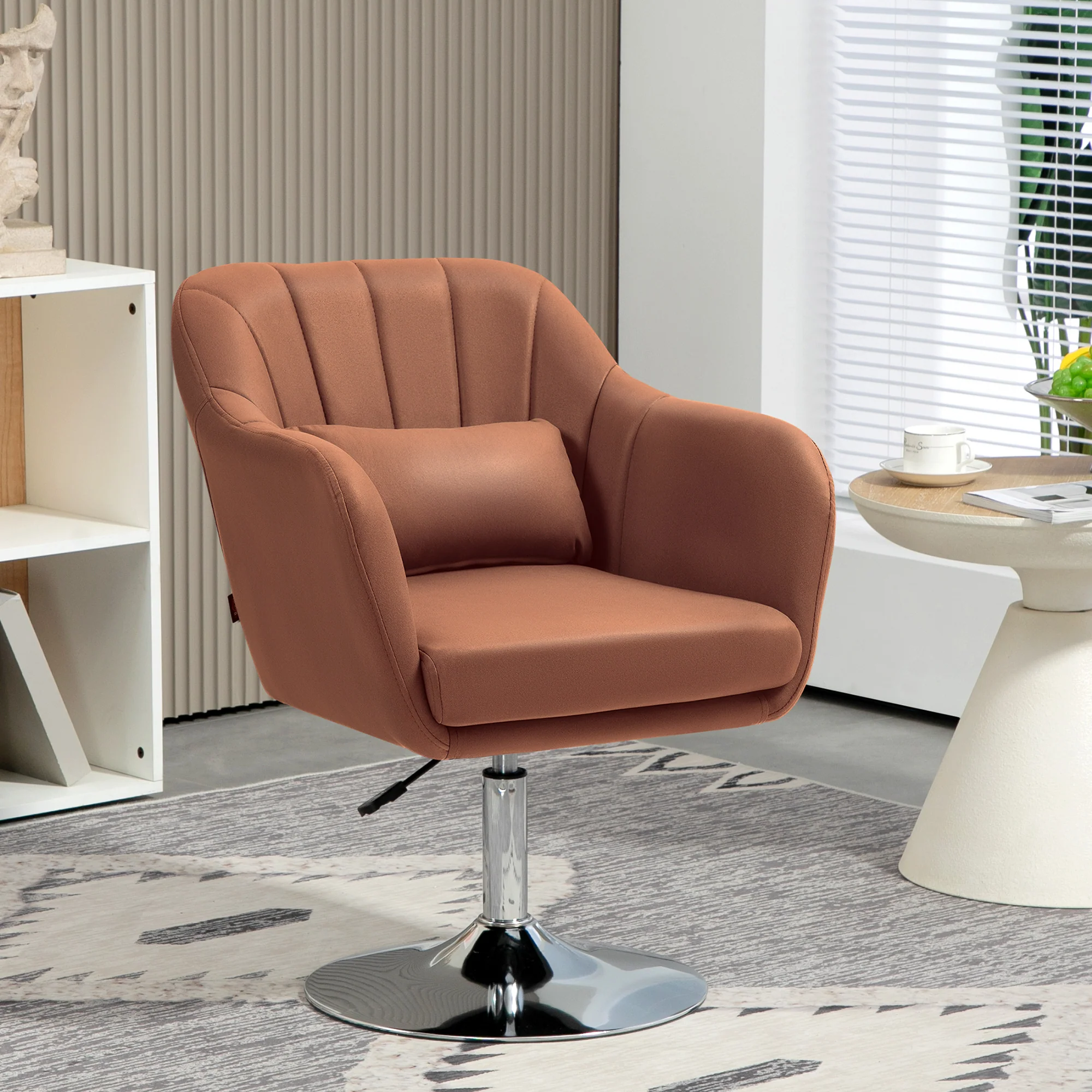 HOMCOM Stylish Retro Swivel Tub Chair Steel Frame Cushion Seat Dark Grey/Brown - Image 11