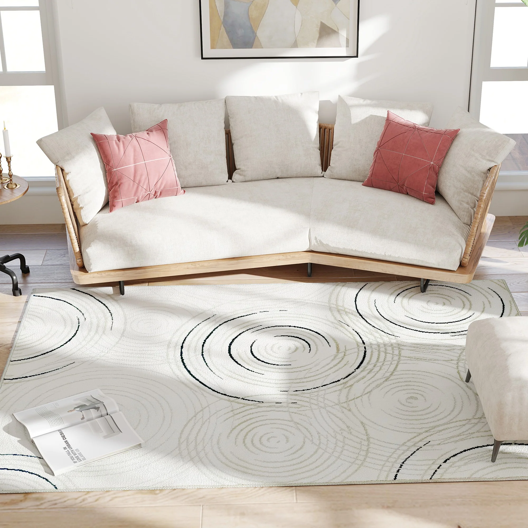 HOMCOM Swirl Pattern Washable Rug, Allergy-Friendly Floor Carpet, Cream - Image 18