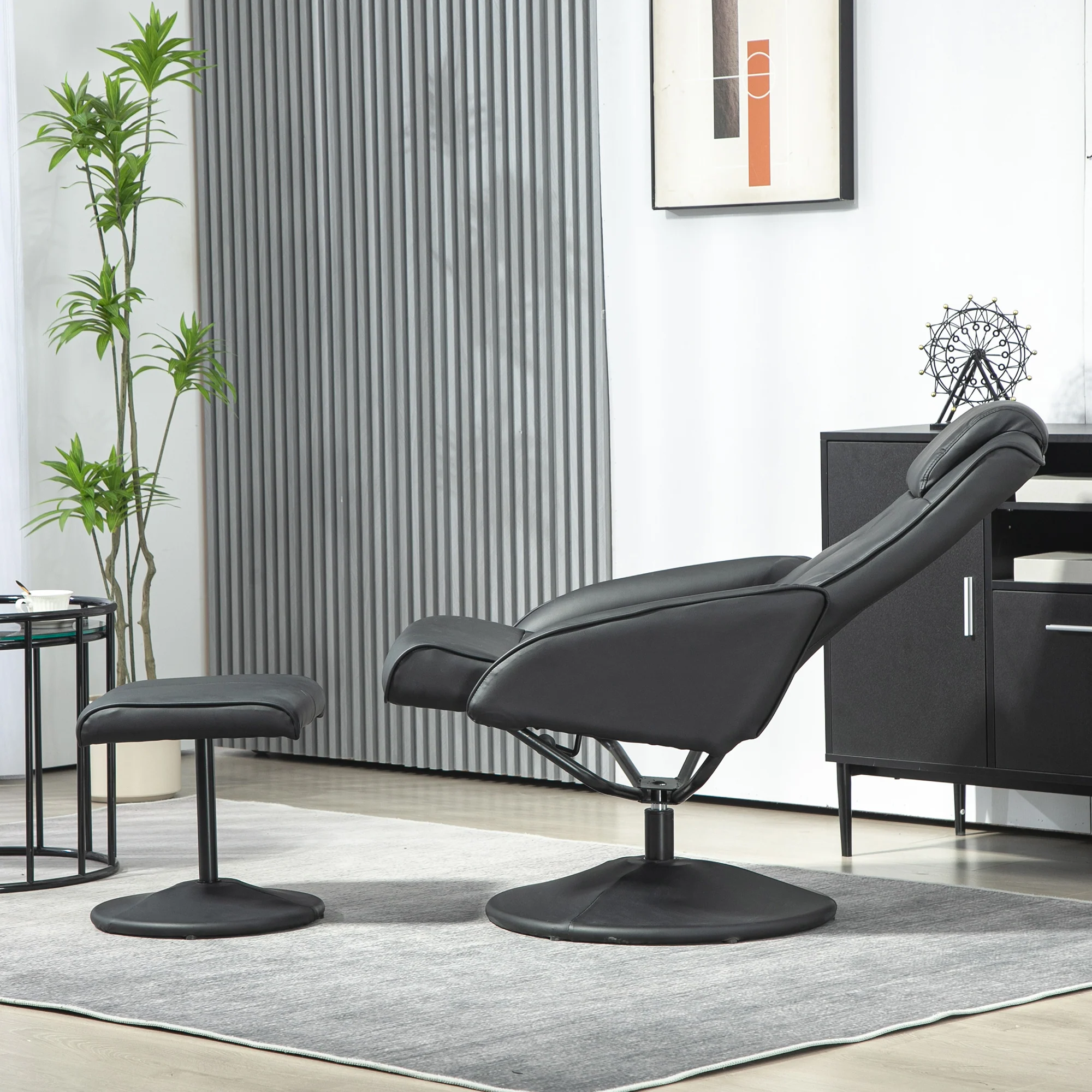 HOMCOM Swivel Armchair With Footstool And Adjustable Backrest Black - Image 7