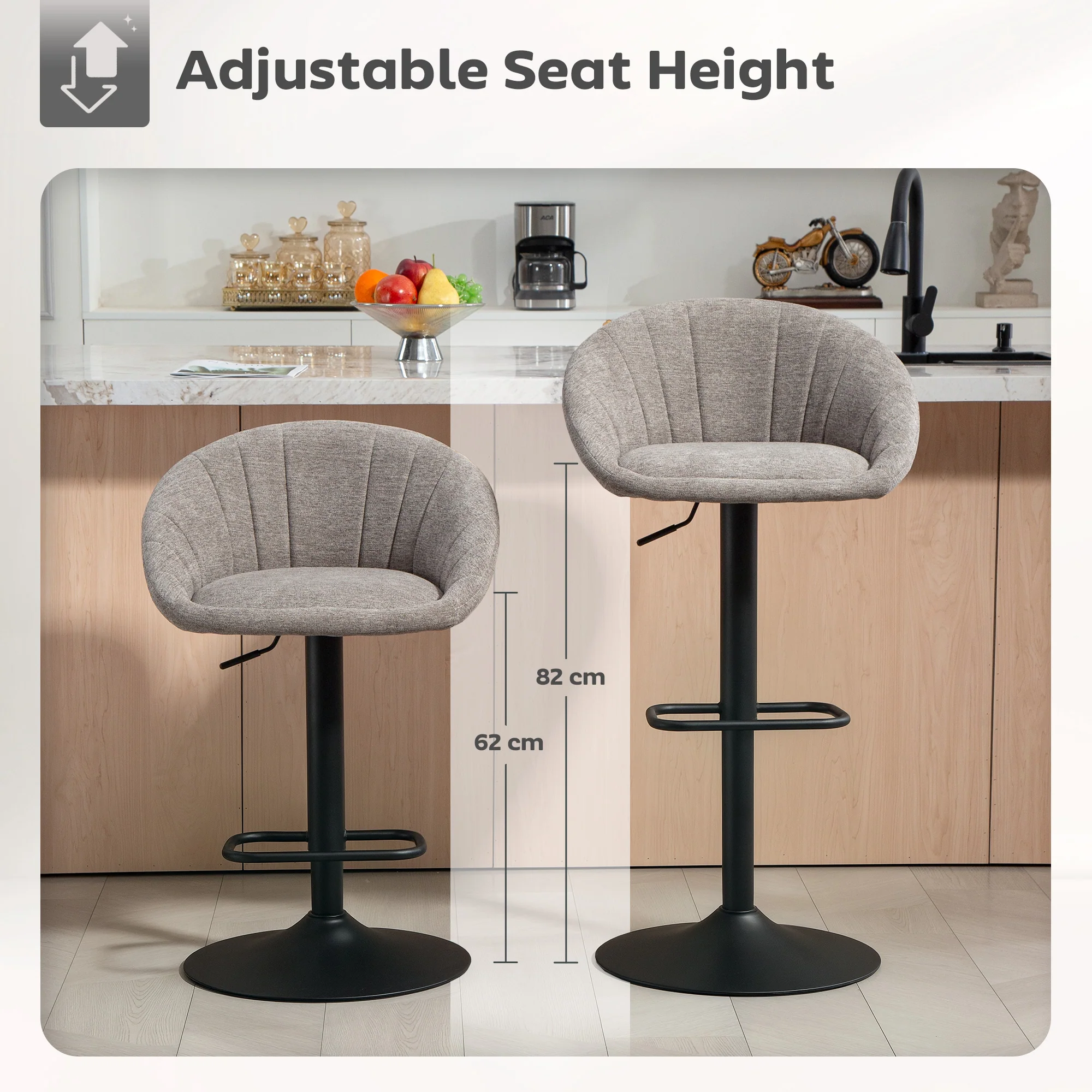 HOMCOM Swivel Bar Stools Set Of 2 Height Adjustable Bar Chairs - Image 21