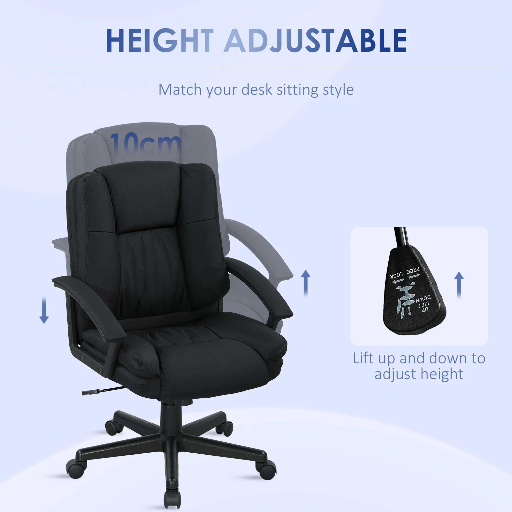 HOMCOM Swivel Executive Office Chair Mid Back Chair W/ Arm, Black - Image 3