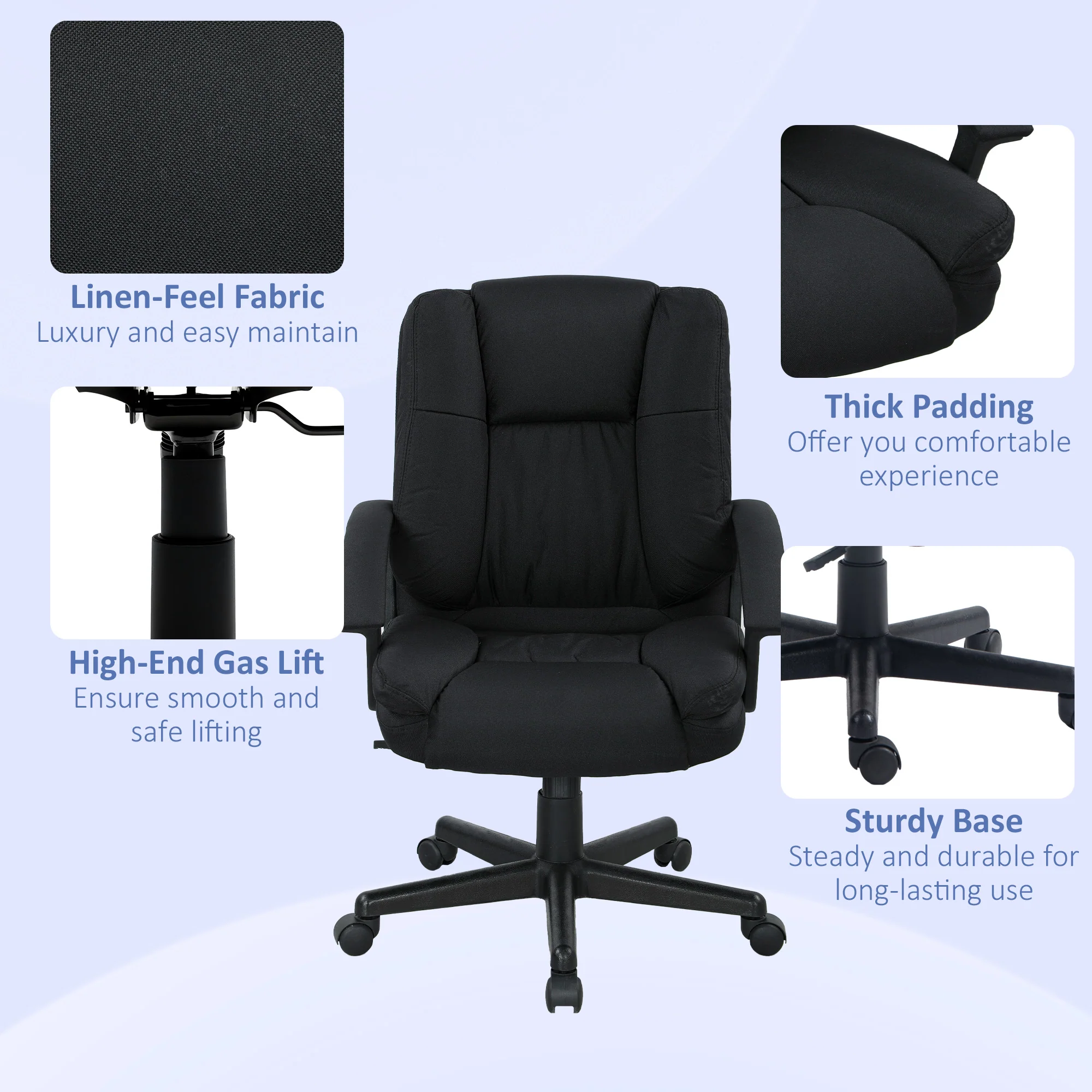 HOMCOM Swivel Executive Office Chair Mid Back Chair W/ Arm, Black - Image 7