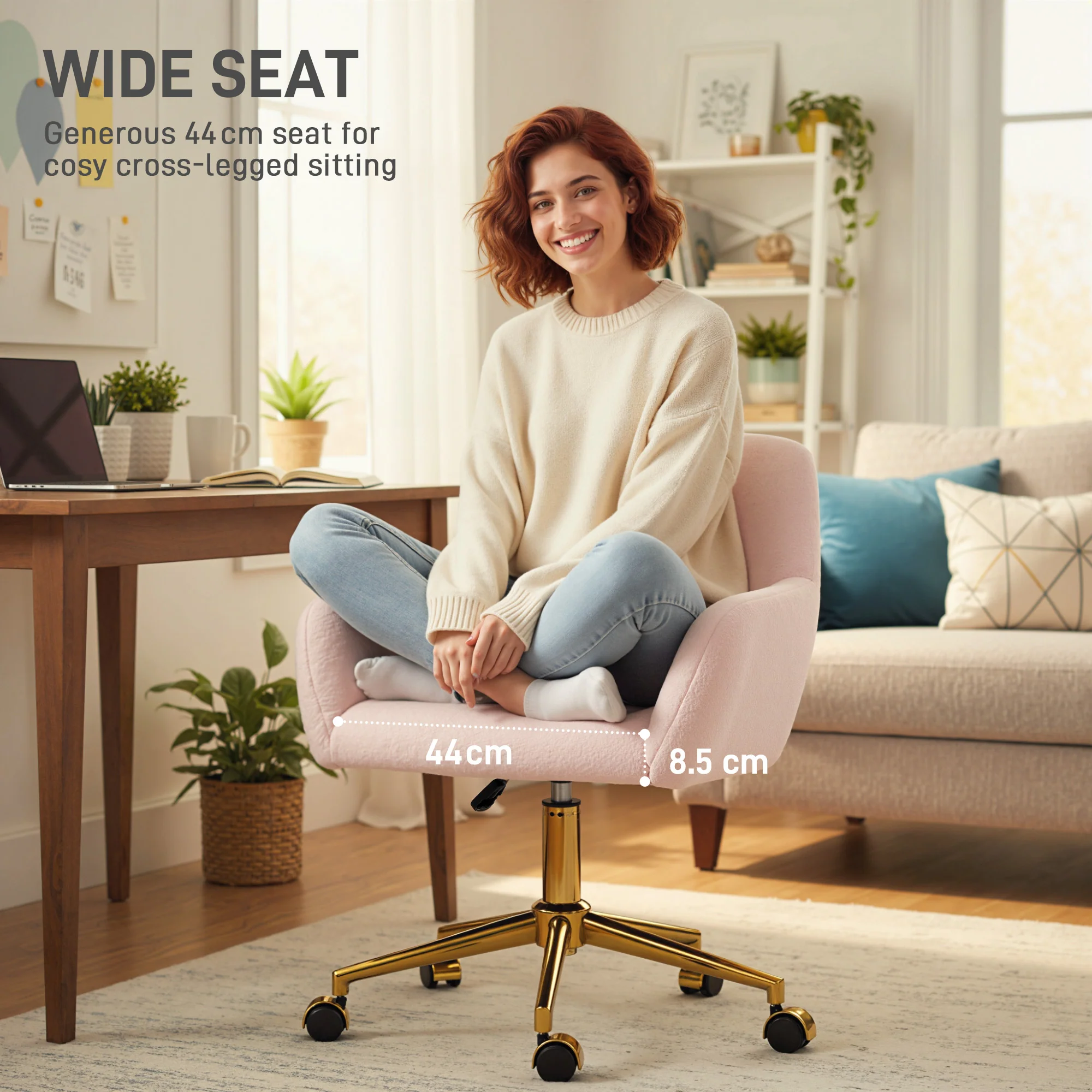 HOMCOM Swivel Office Chair, Vanity Desk Chair With Adjustable Height, Wheels - Image 3