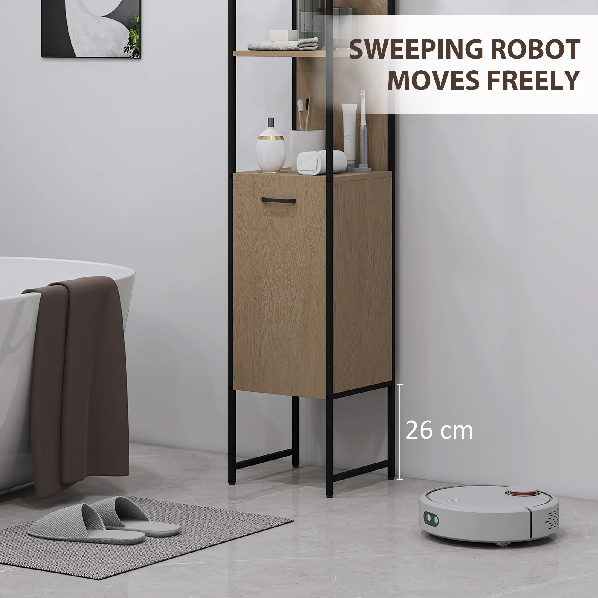 HOMCOM Tall Bathroom Cabinet with 3 Open Shelves Adjustable Shelf - Image 16