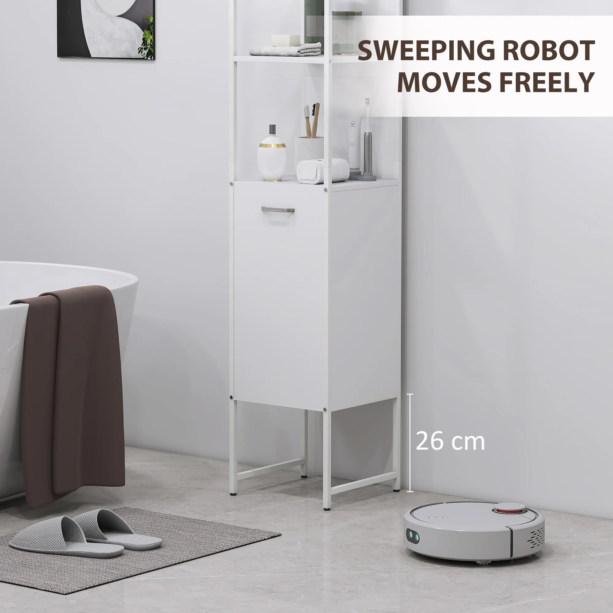 HOMCOM Tall Bathroom Cabinet with 3 Open Shelves Adjustable Shelf - Image 7