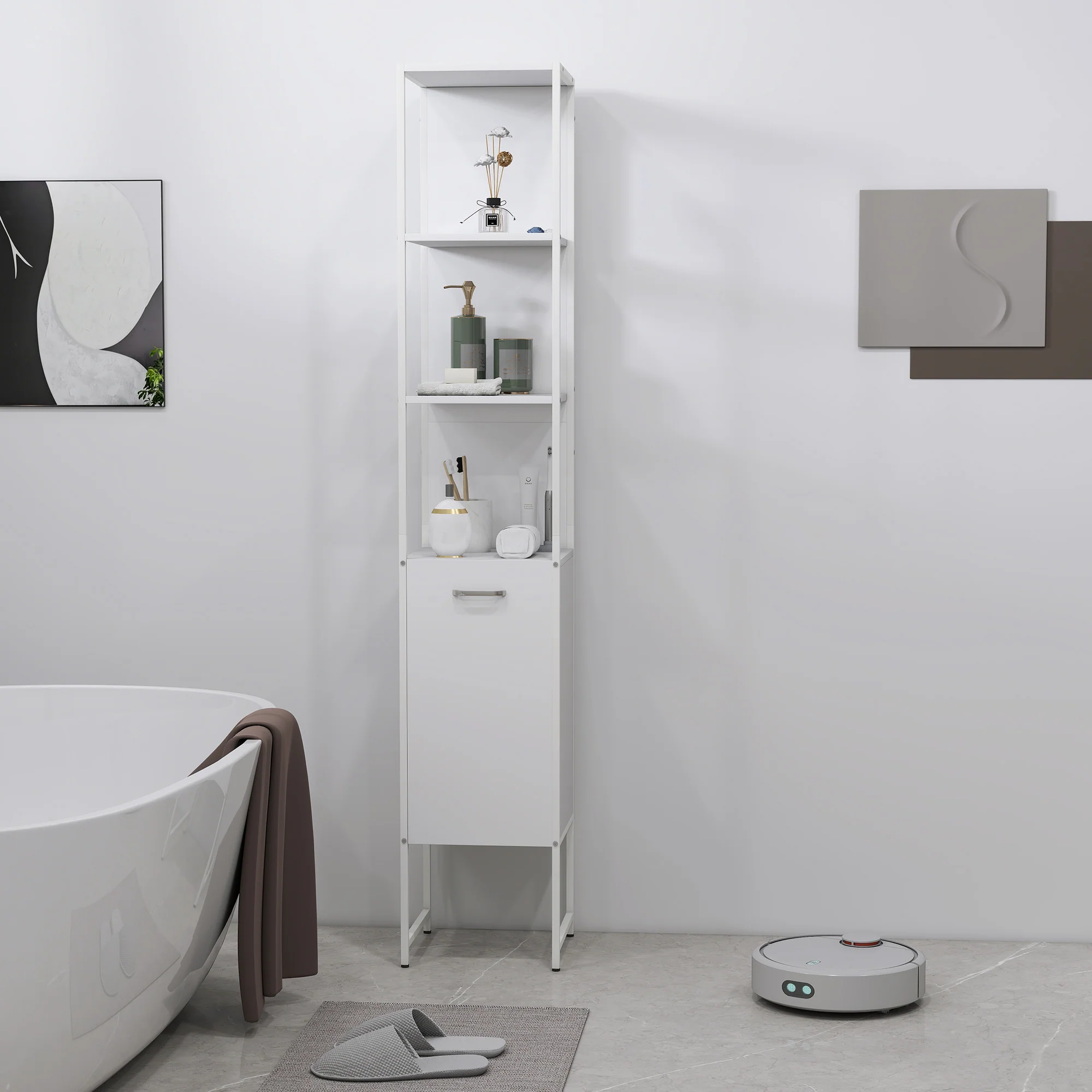 HOMCOM Tall Bathroom Cabinet with 3 Open Shelves Adjustable Shelf - Image 8
