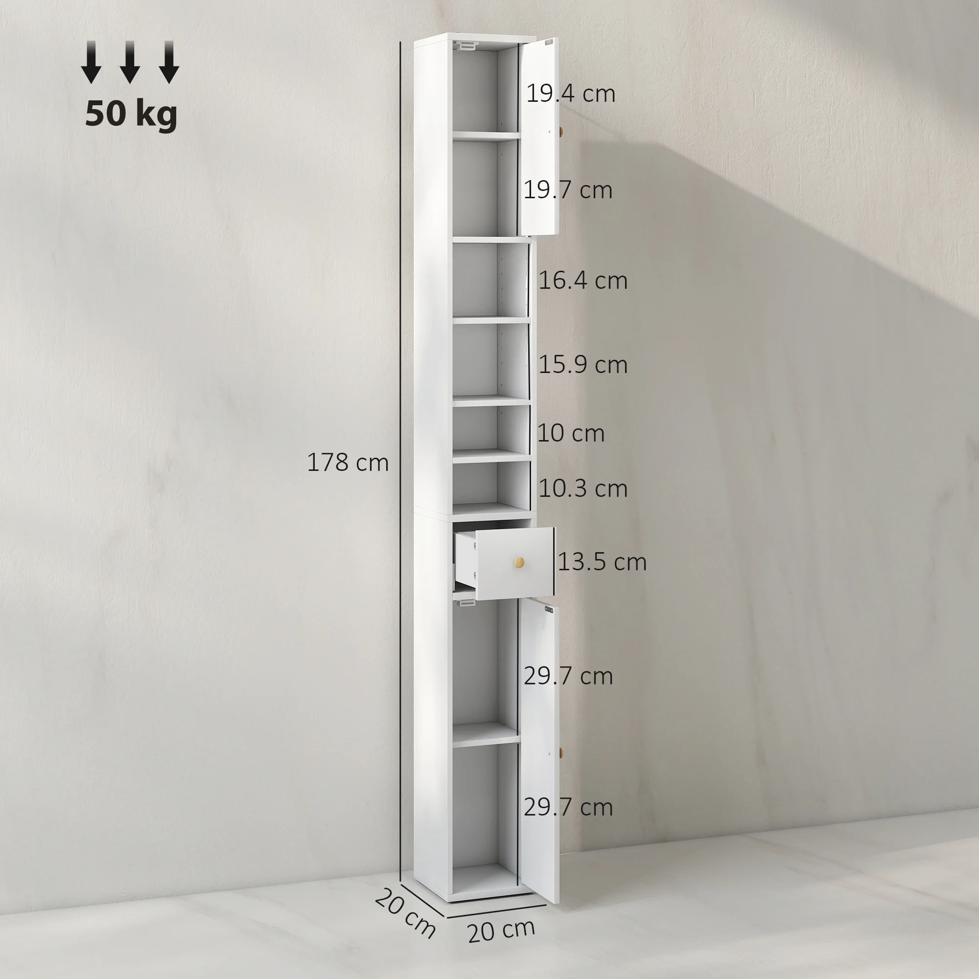 HOMCOM Tall Bathroom Cabinet with Drawer and Adjustable Shelves, White - Image 5