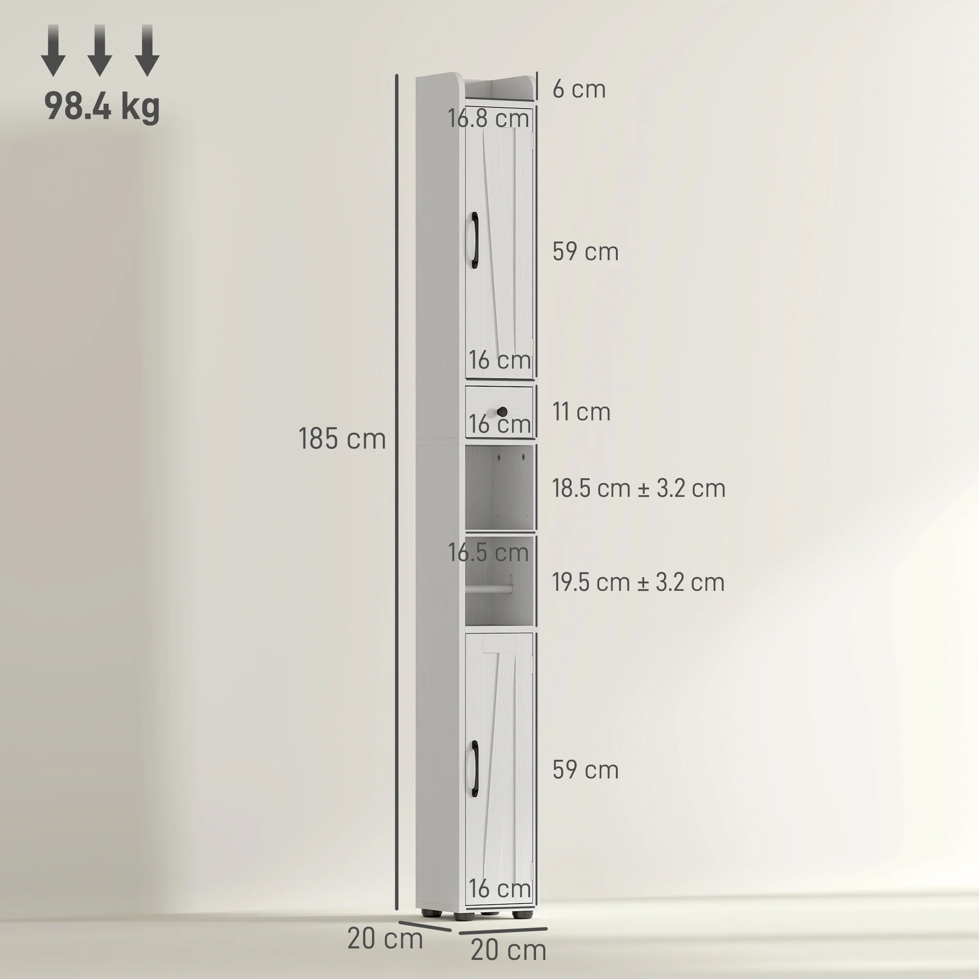 HOMCOM Tall Bathroom Storage Cabinet Slim Bathroom Cabinet with Drawer White - Image 5