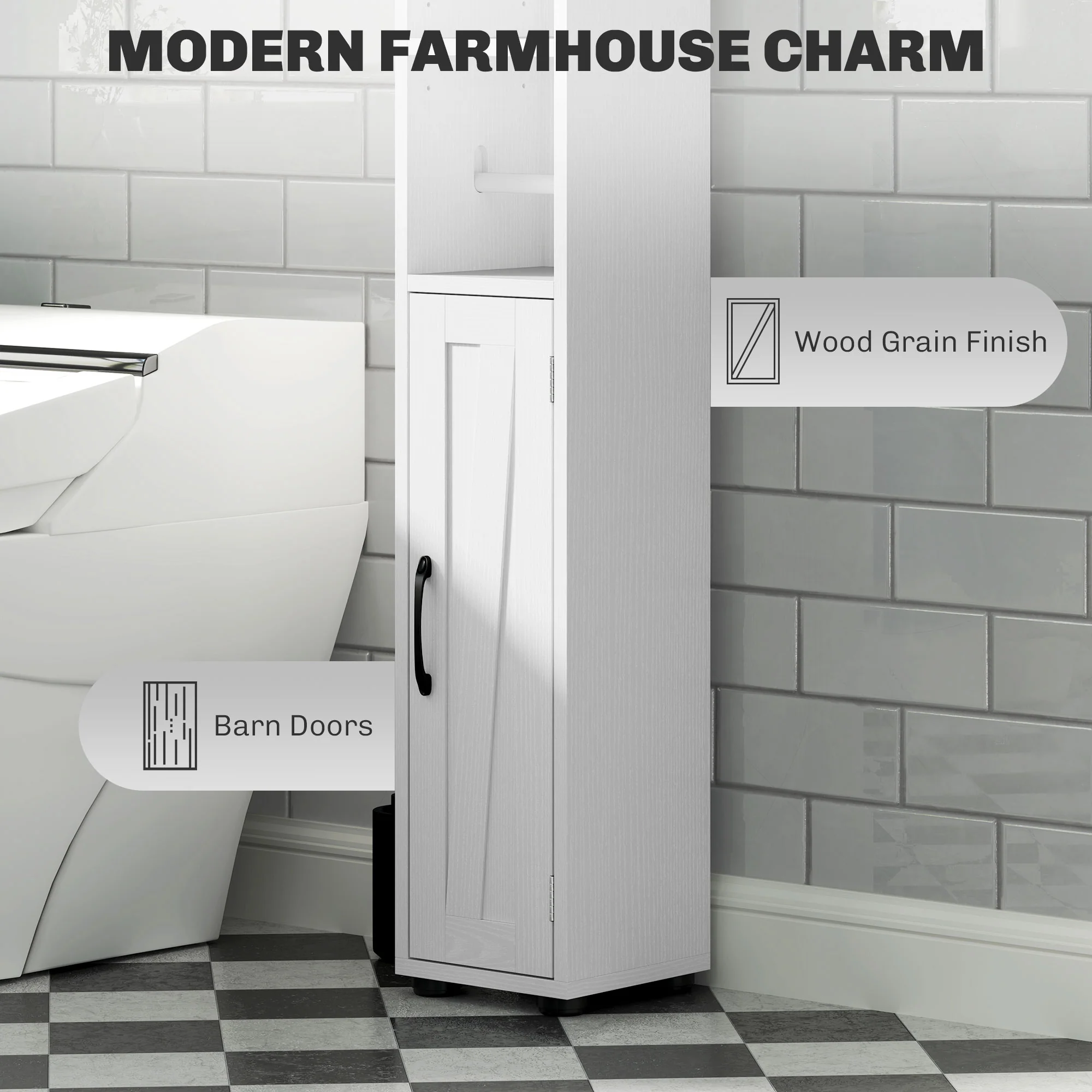HOMCOM Tall Bathroom Storage Cabinet Slim Bathroom Cabinet with Drawer White - Image 6