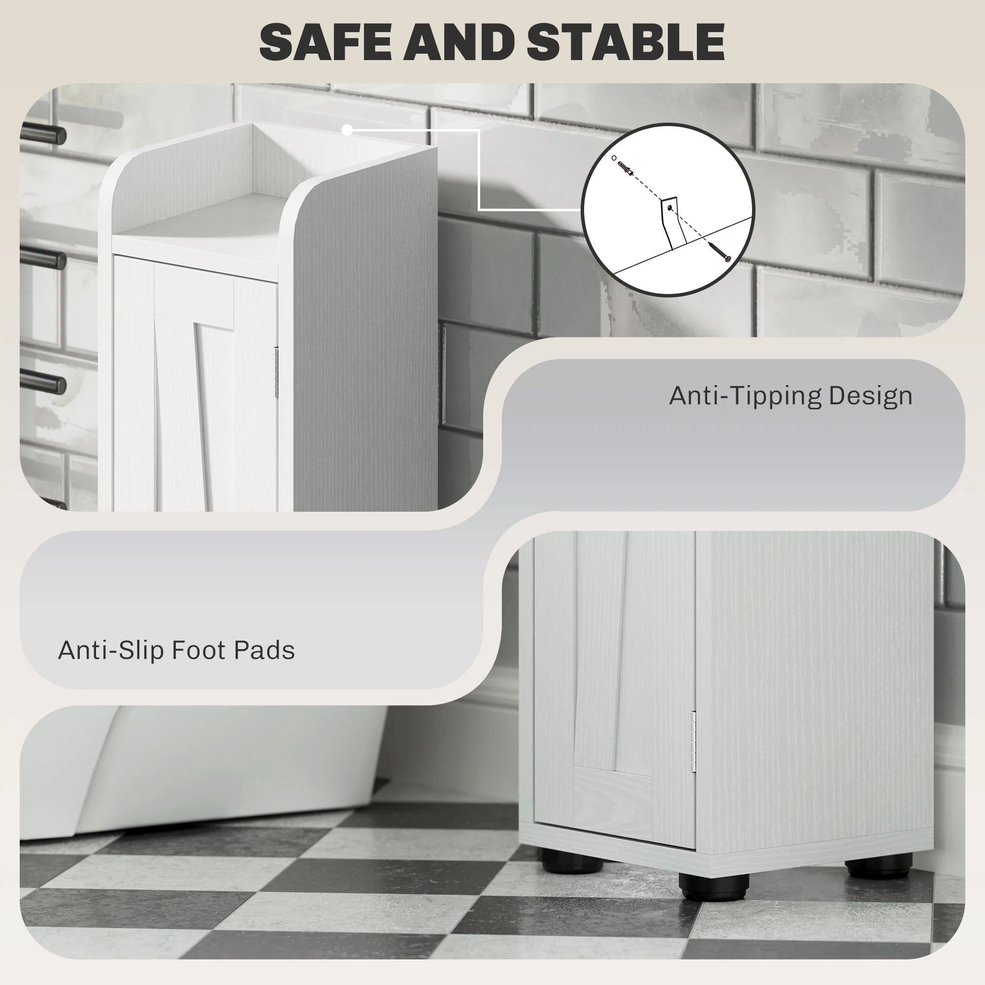 HOMCOM Tall Bathroom Storage Cabinet Slim Bathroom Cabinet with Drawer White - Image 7