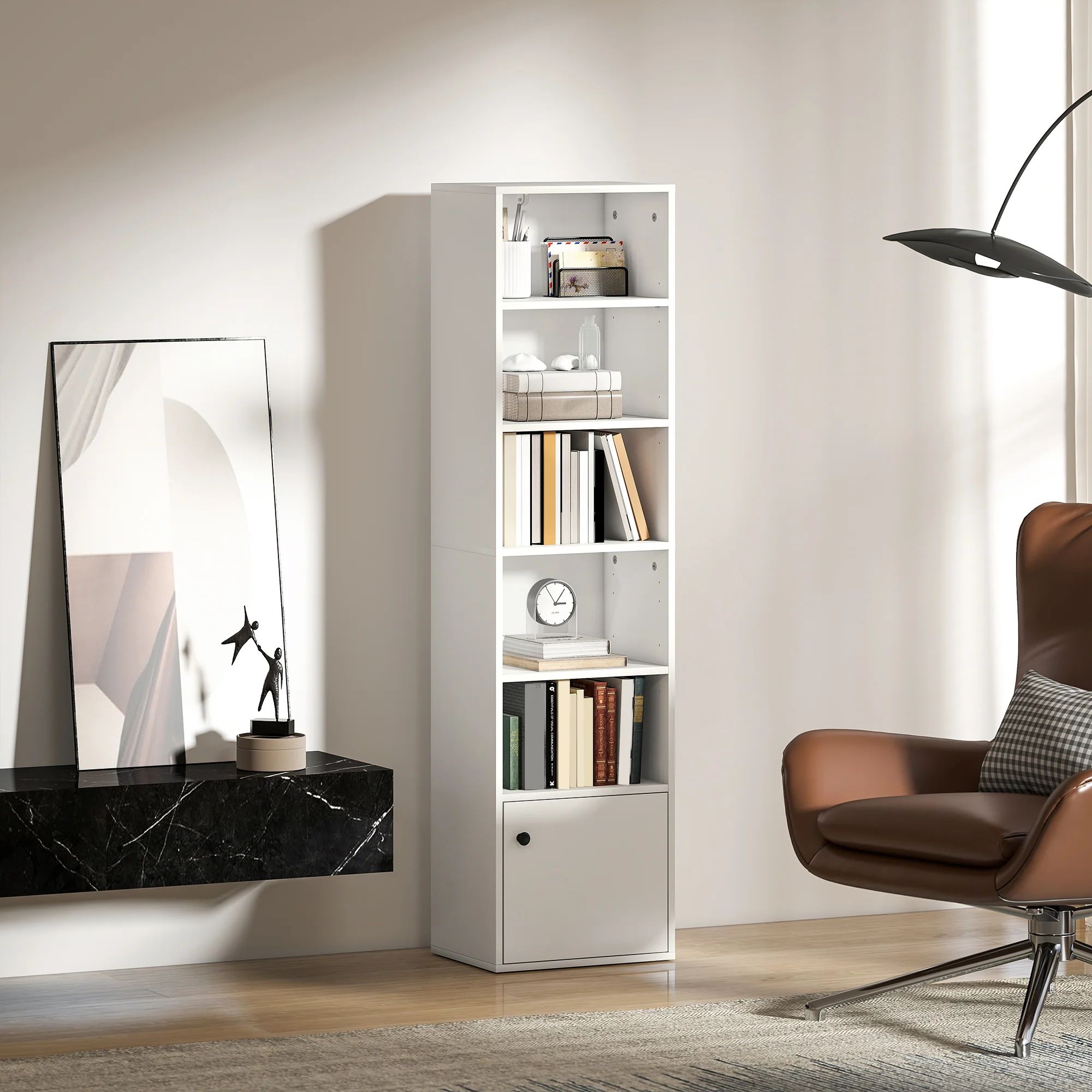 HOMCOM Tall Bookcase, 6-Tier Bookshelf with 3 Adjustable Shelves, White - Image 7