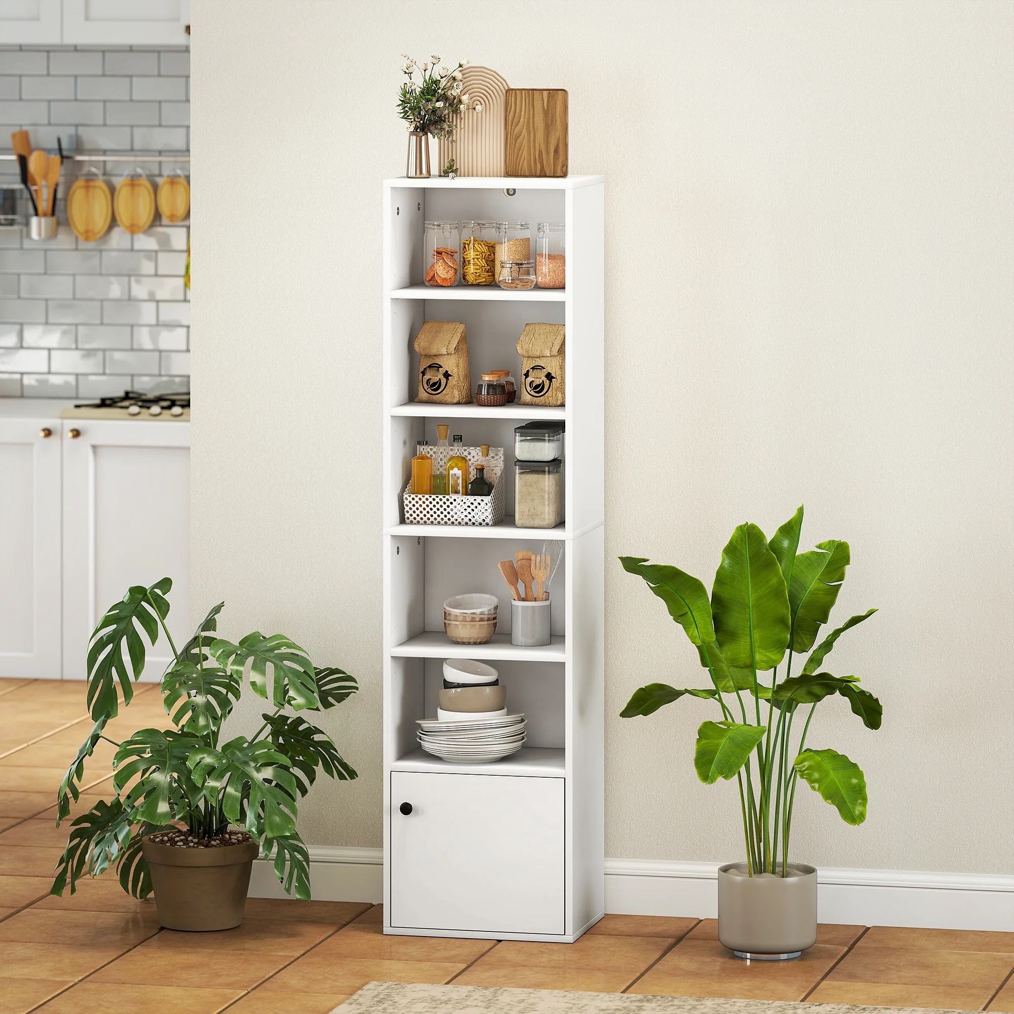 HOMCOM Tall Bookcase, 6-Tier Bookshelf with 3 Adjustable Shelves, White - Image 8
