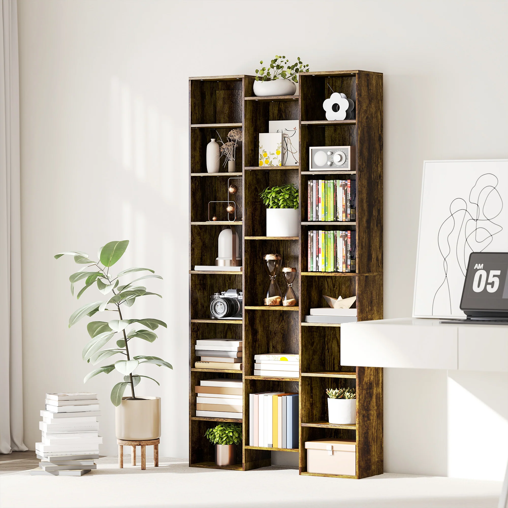 HOMCOM Tall Bookshelf with 21 Compartments and 10 Adjustable Shelves, Brown - Image 7