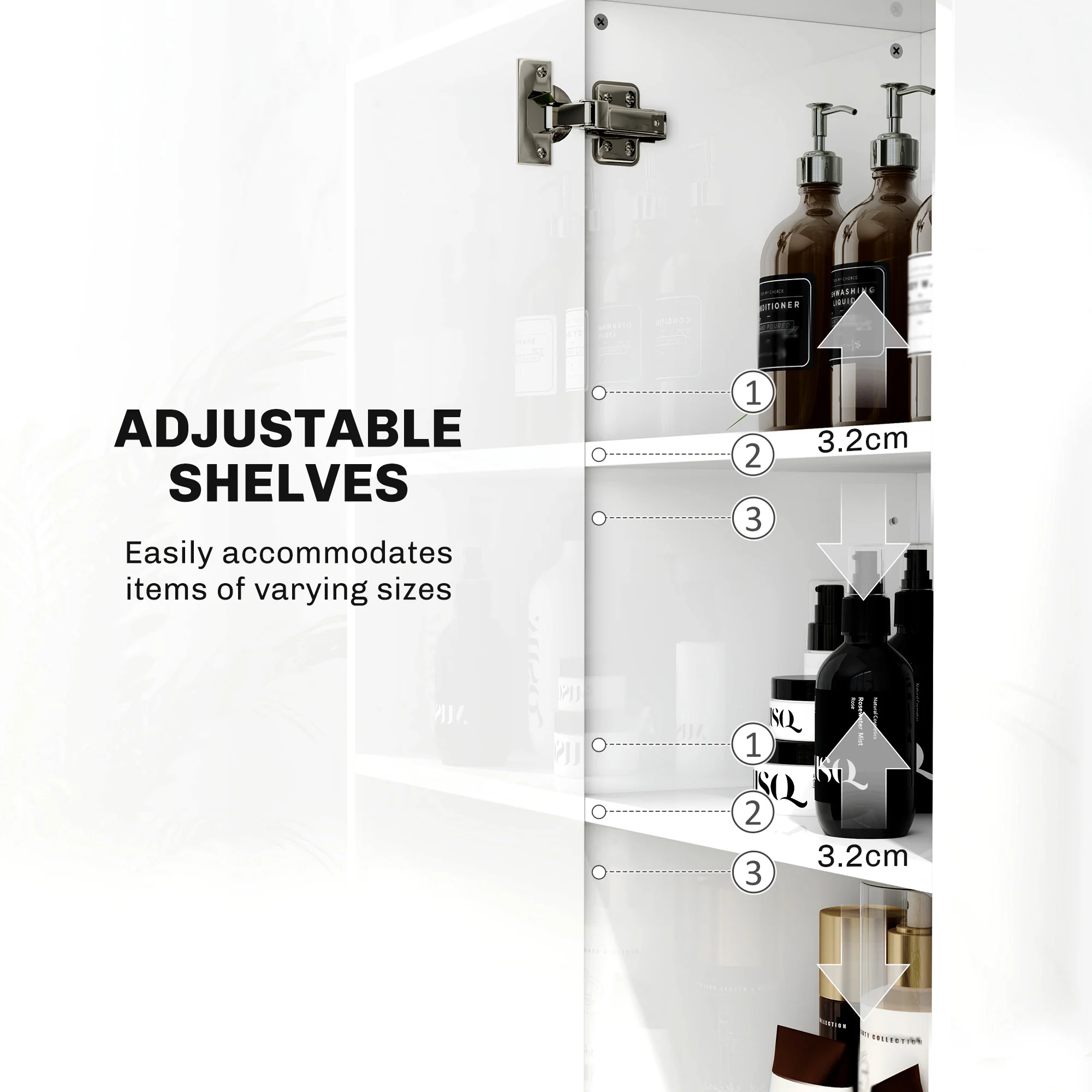HOMCOM Tall Storage Cabinet with Adjustable Shelves and Double Doors - Image 4