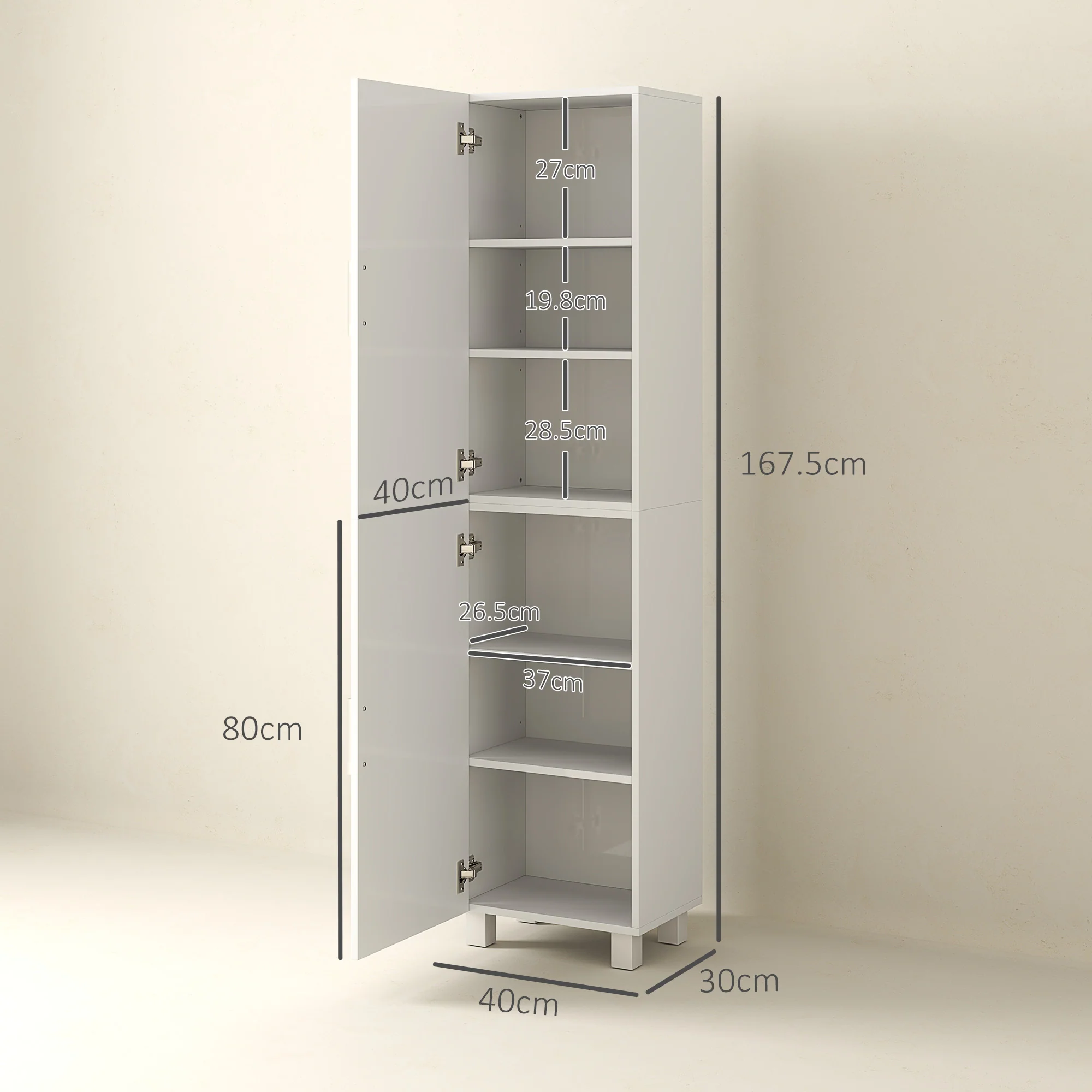 HOMCOM Tall Storage Cabinet with Adjustable Shelves and Double Doors - Image 5
