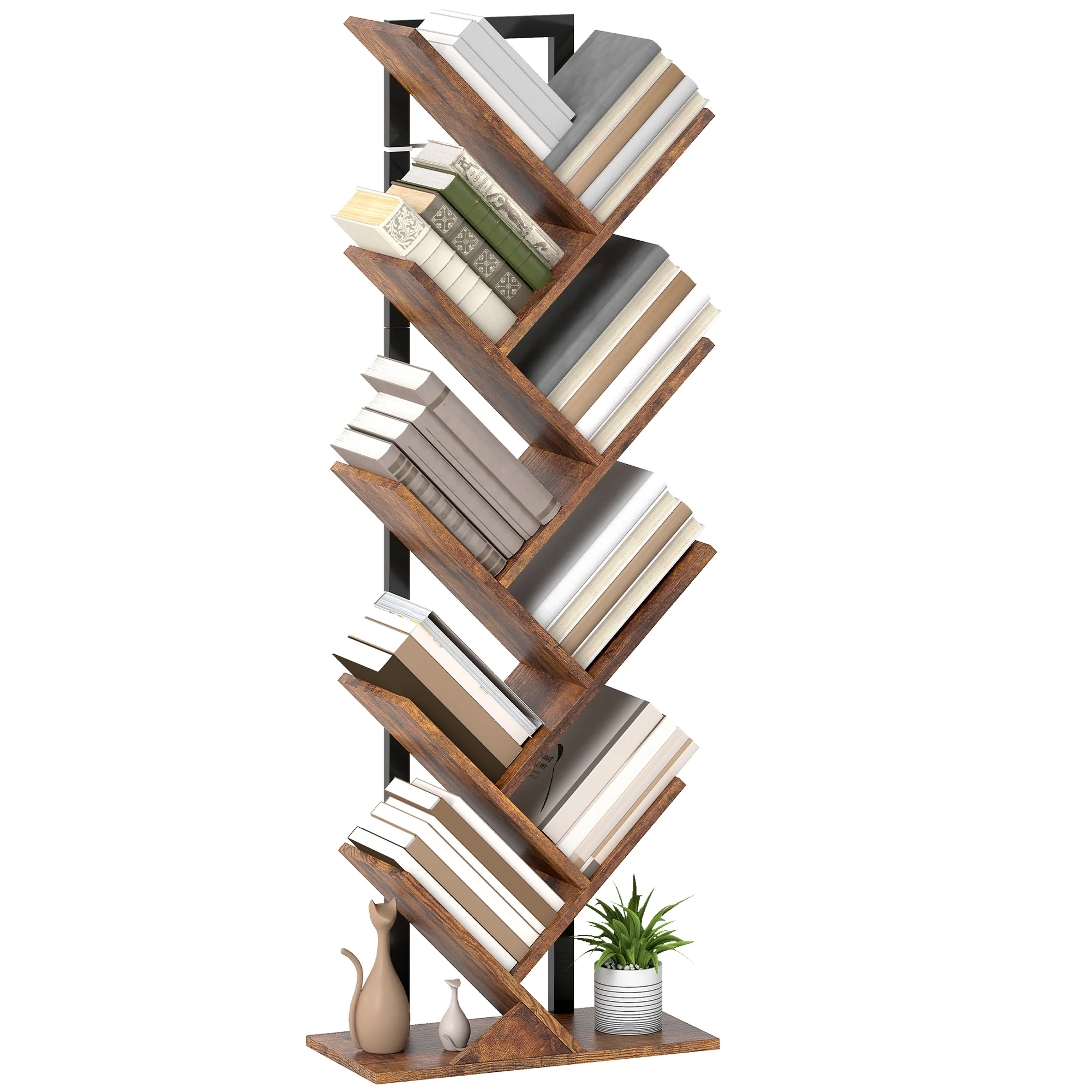 HOMCOM Tier Tree Bookshelf With Steel Frame For Living Room - Image 19