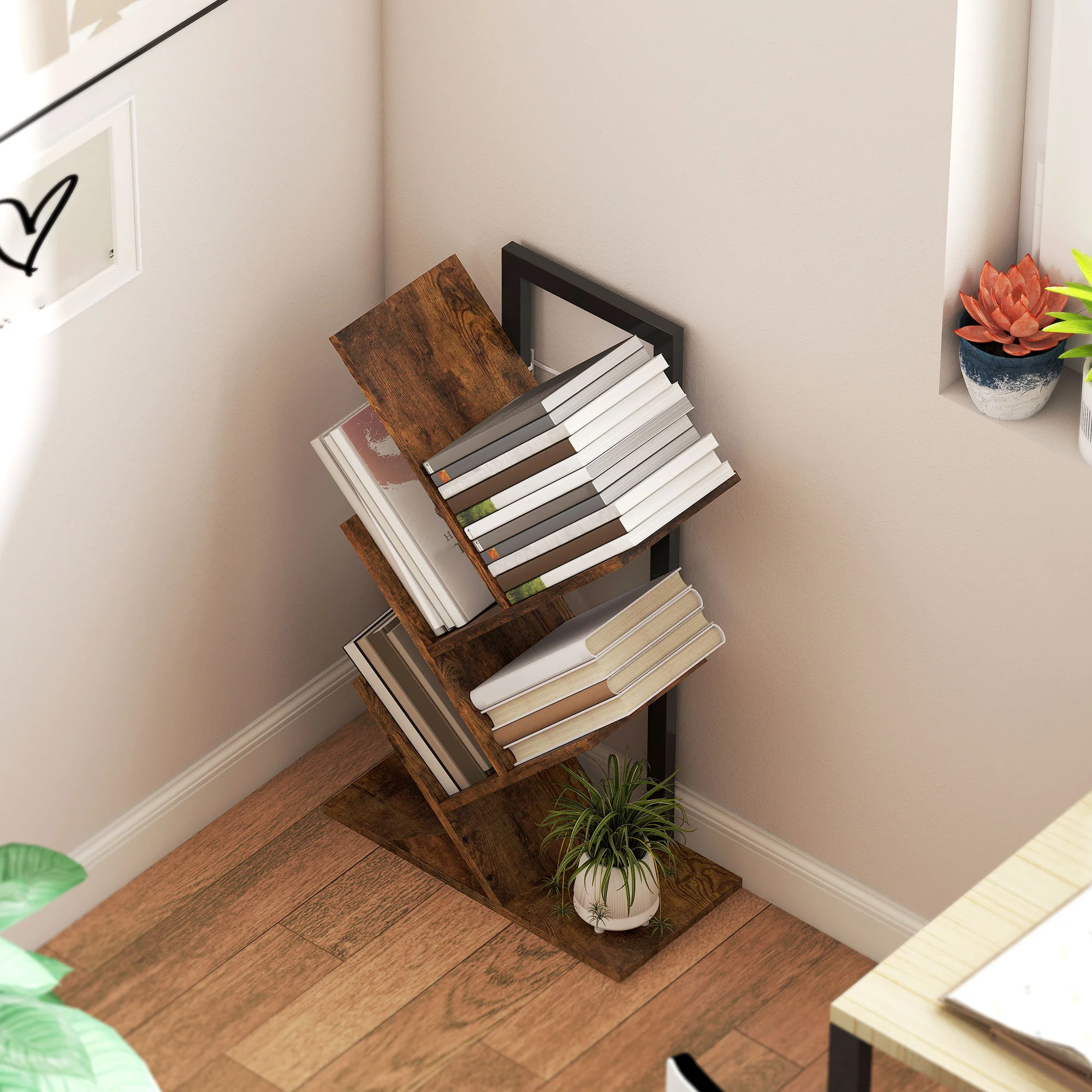 HOMCOM Tier Tree Bookshelf With Steel Frame For Living Room - Image 7