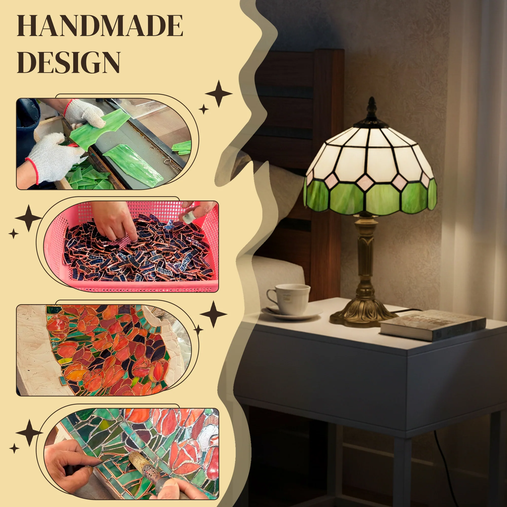 HOMCOM Tiffany-Style Table Lamp For Bedroom, Bulb Not Included, Green - Image 3