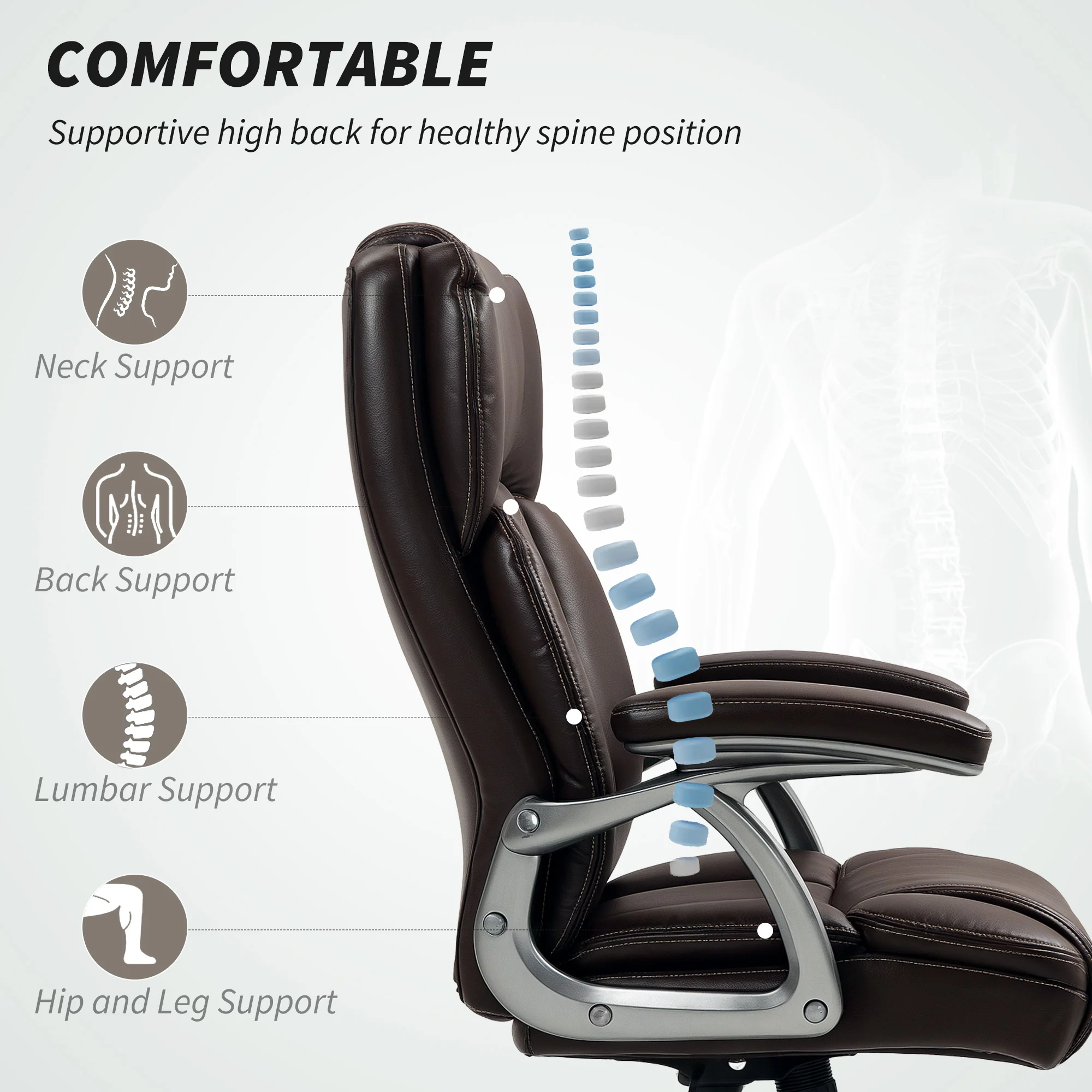 HOMCOM Tilting Executive Office Chair, PU Leather Desk Chair - Image 12