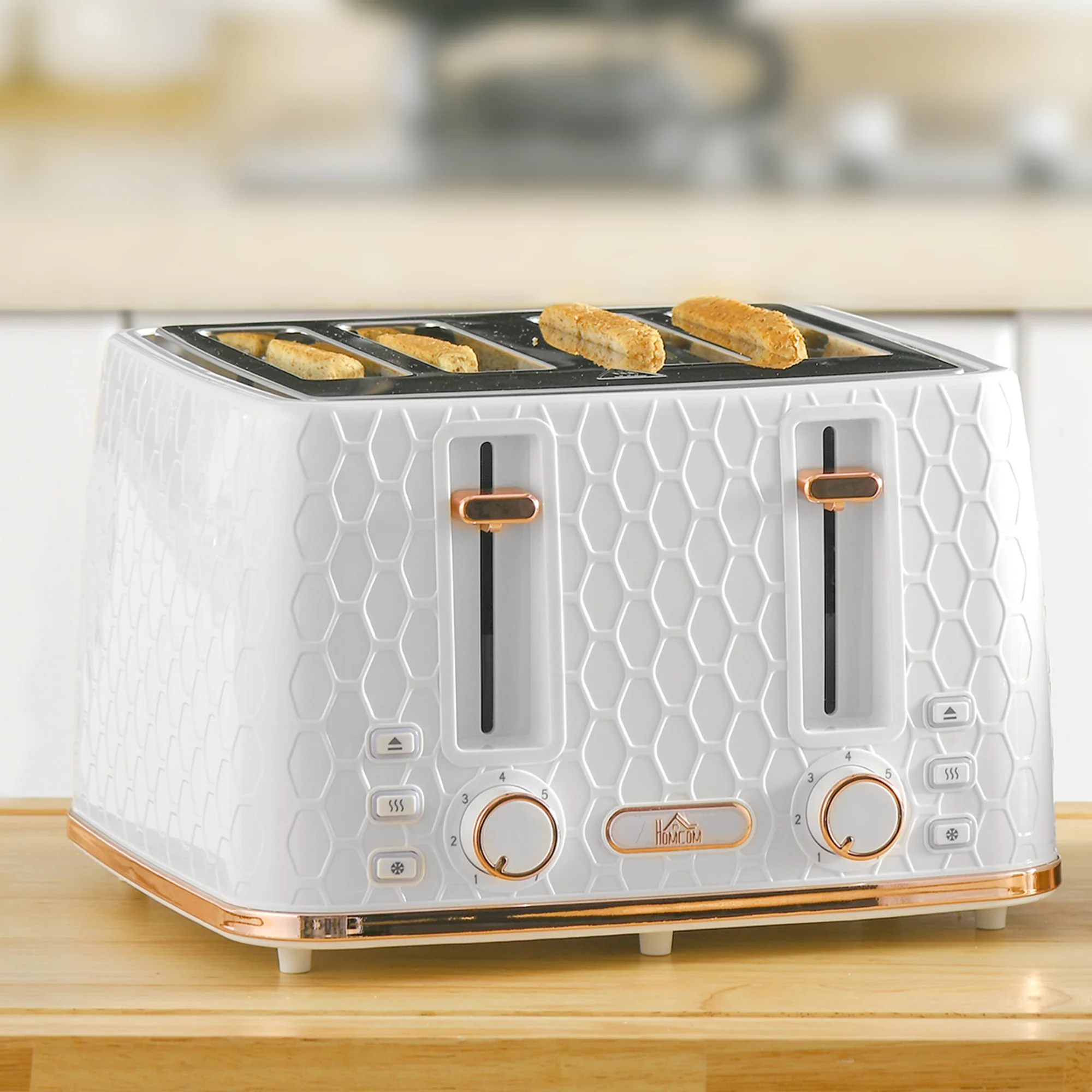 HOMCOM Toaster with 4 Slot, 7 Browning Levels, 1600W, Honeycomb - Image 11