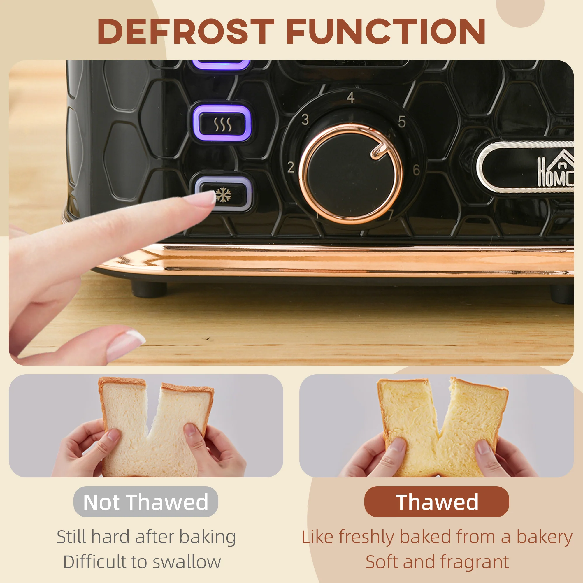 HOMCOM Toaster with 4 Slot, 7 Browning Levels, 1600W, Honeycomb - Image 4