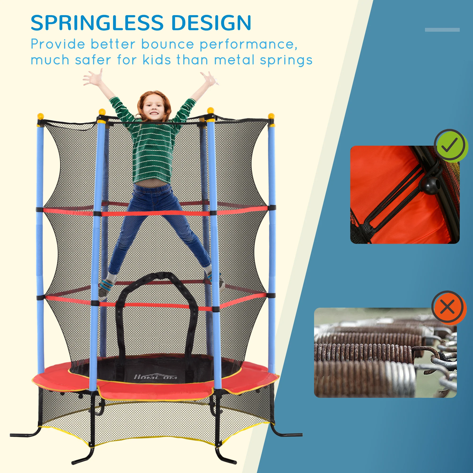 HOMCOM Trampoline For Kids W/Enclosure Net Built-in Zipper 3-10 Year - Image 3