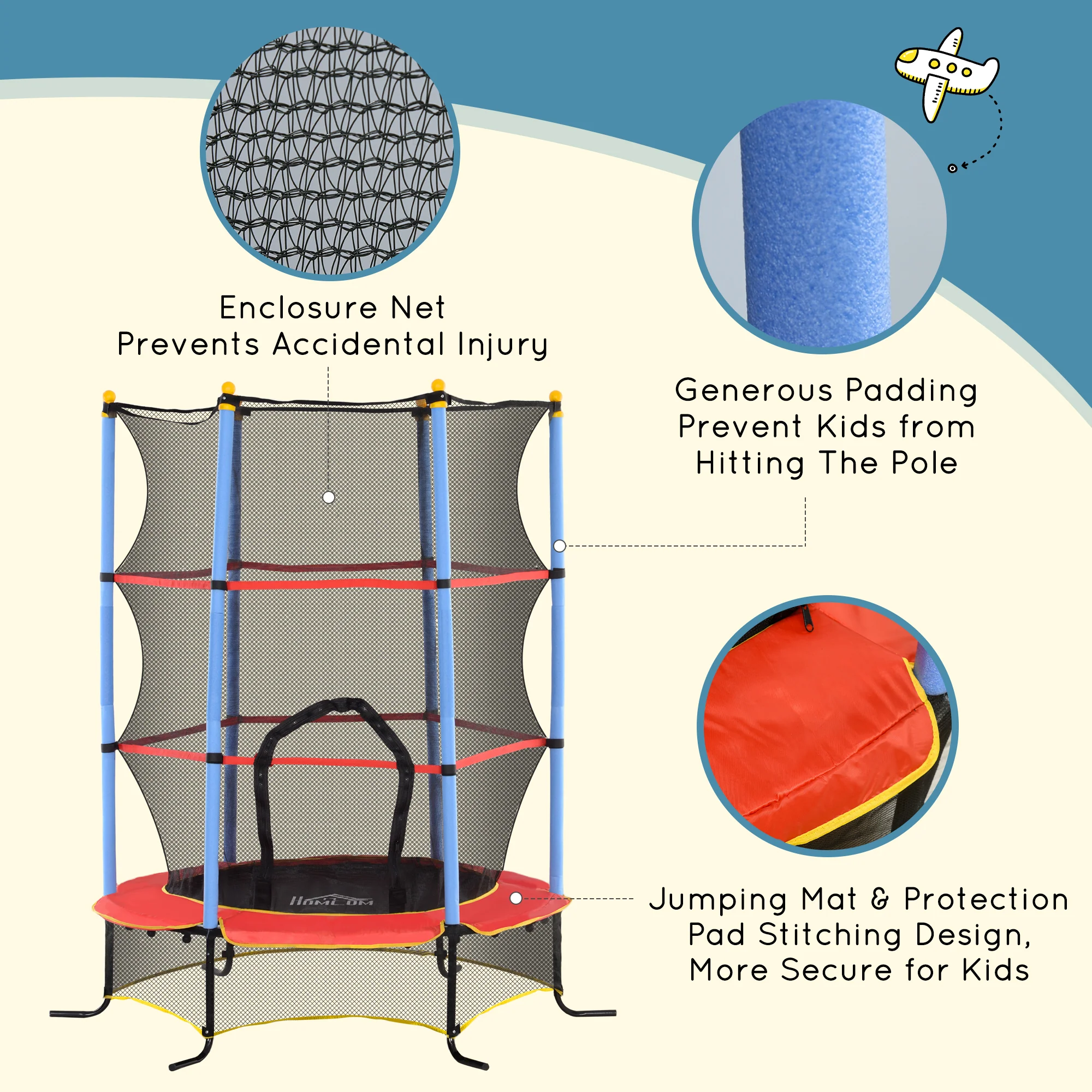 HOMCOM Trampoline For Kids W/Enclosure Net Built-in Zipper 3-10 Year - Image 4