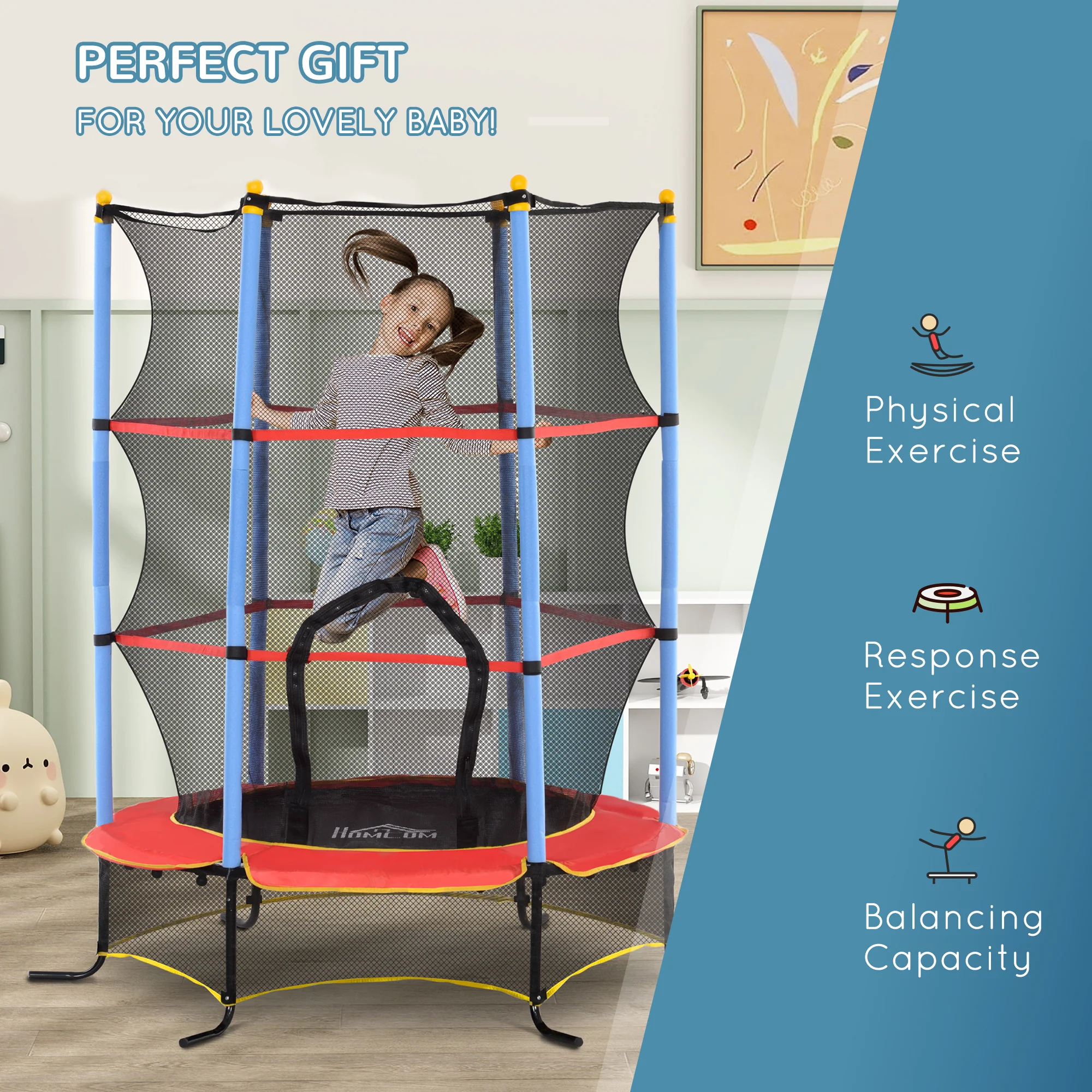 HOMCOM Trampoline For Kids W/Enclosure Net Built-in Zipper 3-10 Year - Image 7