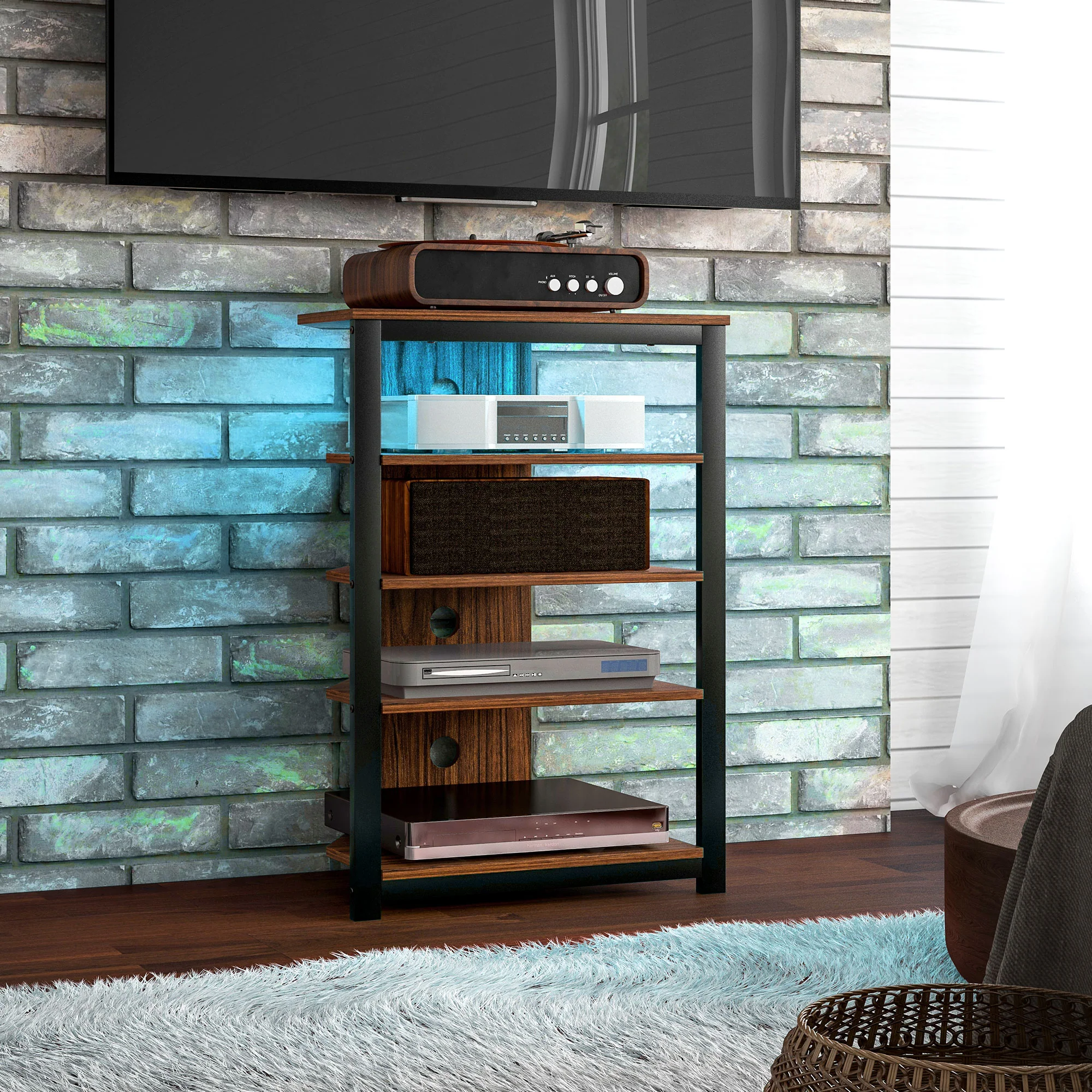 HOMCOM TV Stand With Lights, 4-Tier Storage Shelves For TVs Up To 29" - Image 2