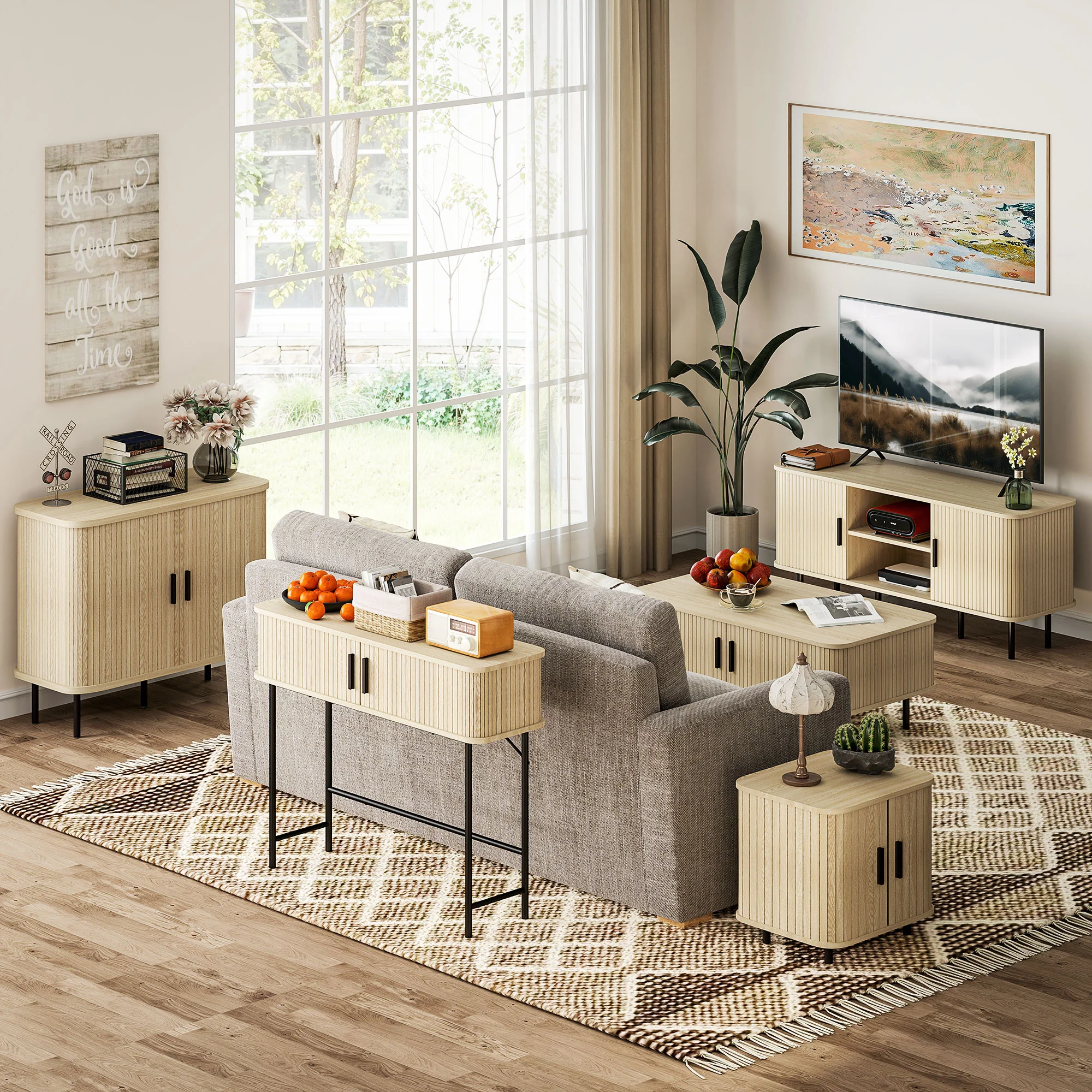 HOMCOM TV Unit for Living Room, TV Stand, Oak Tone - Image 8