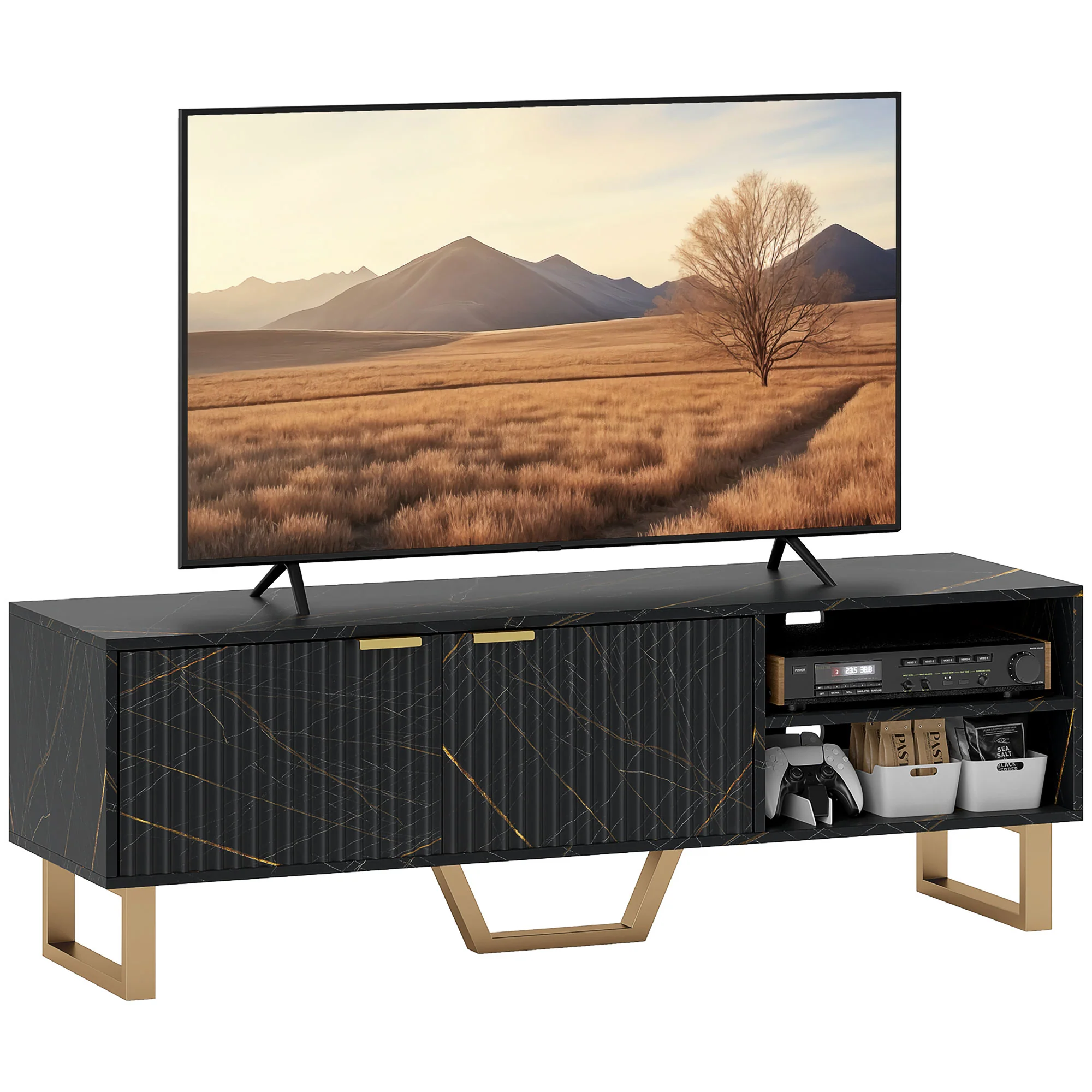 HOMCOM TV Unit, TV Stand Cabinet with Shelves and Storage Cupboard