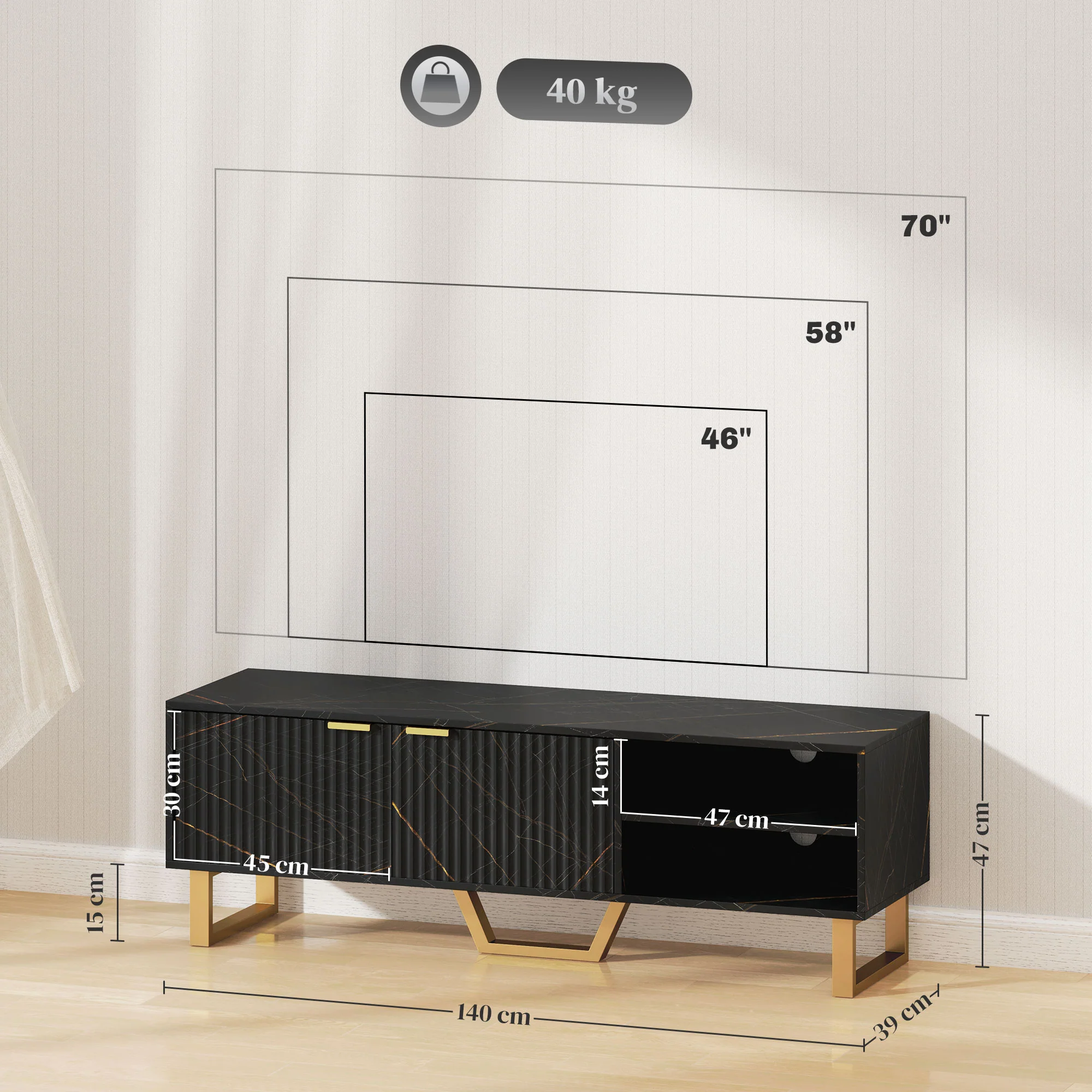 HOMCOM TV Unit, TV Stand Cabinet with Shelves and Storage Cupboard - Image 5