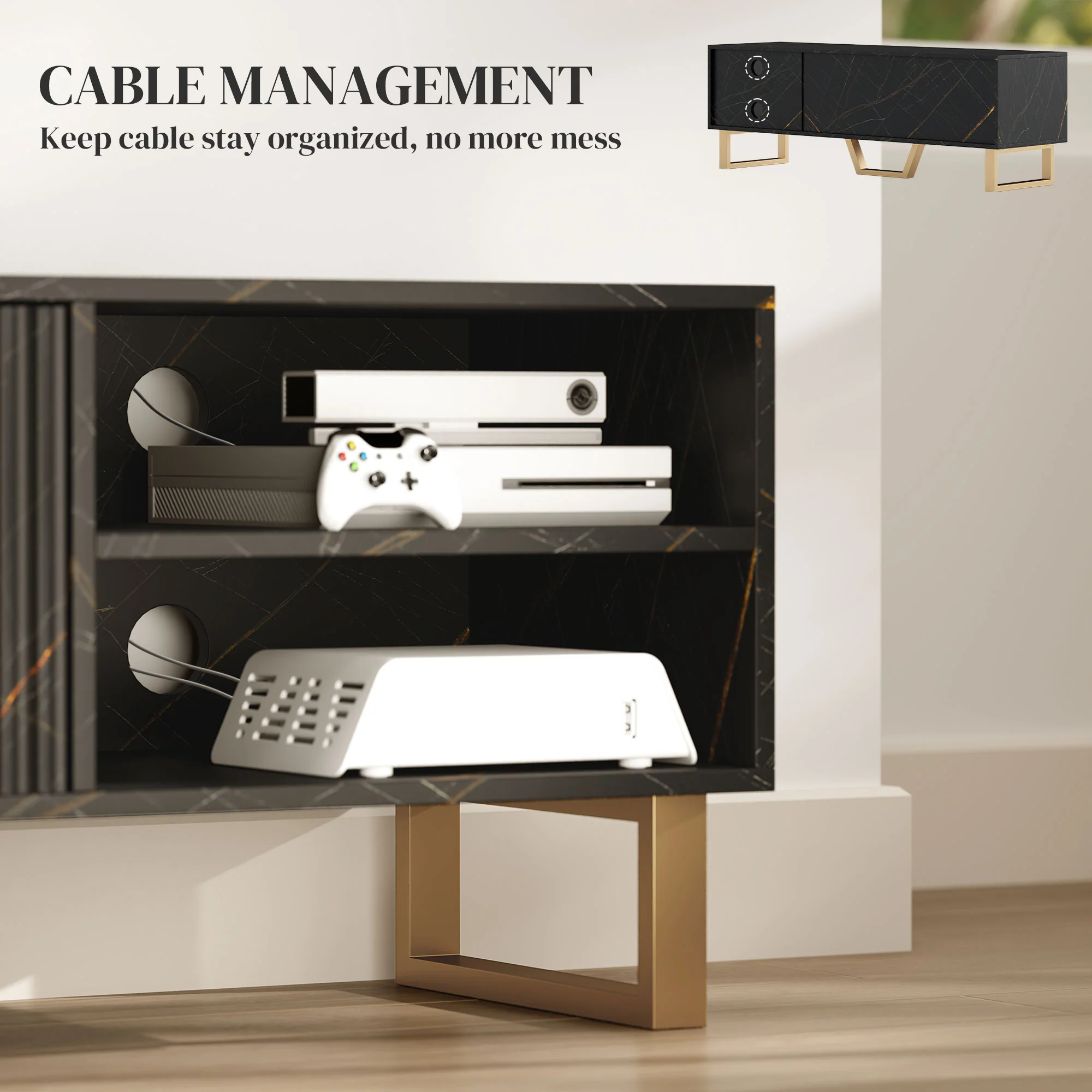 HOMCOM TV Unit, TV Stand Cabinet with Shelves and Storage Cupboard - Image 6