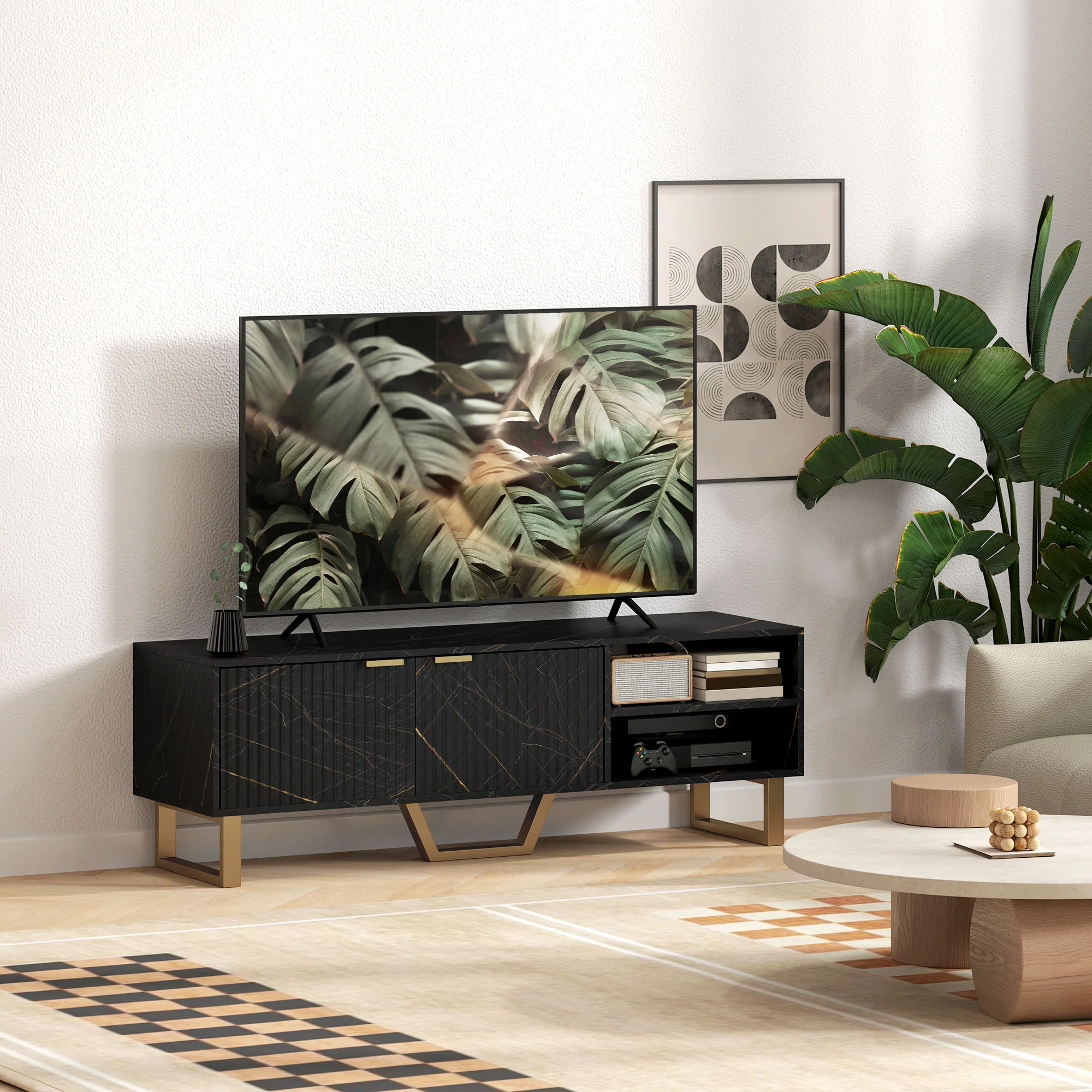 HOMCOM TV Unit, TV Stand Cabinet with Shelves and Storage Cupboard - Image 8