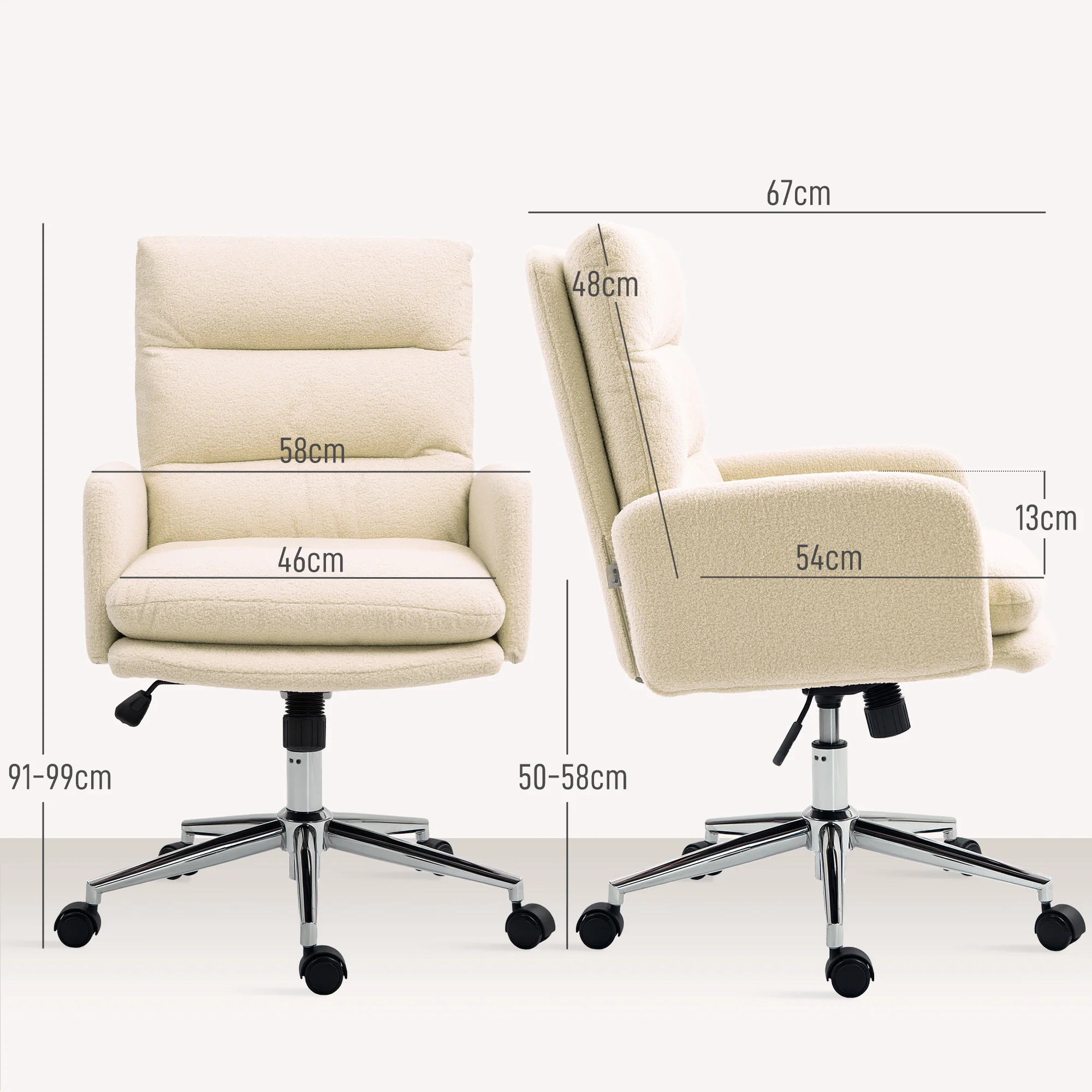 HOMCOM Upholstered Desk Chair with Height Adjustable - Image 5