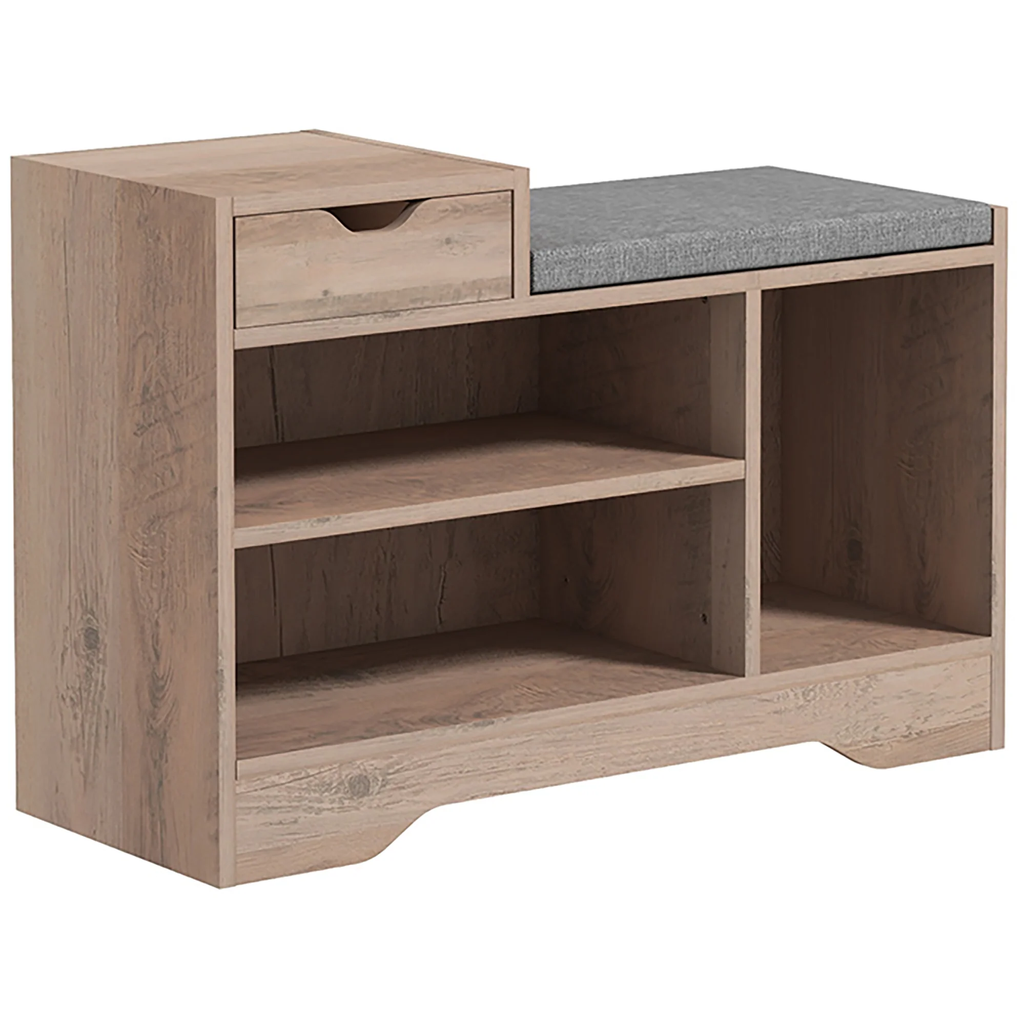 HOMCOM Upholstered Entryway Shoe Bench With Storage Drawer Distressed Grey