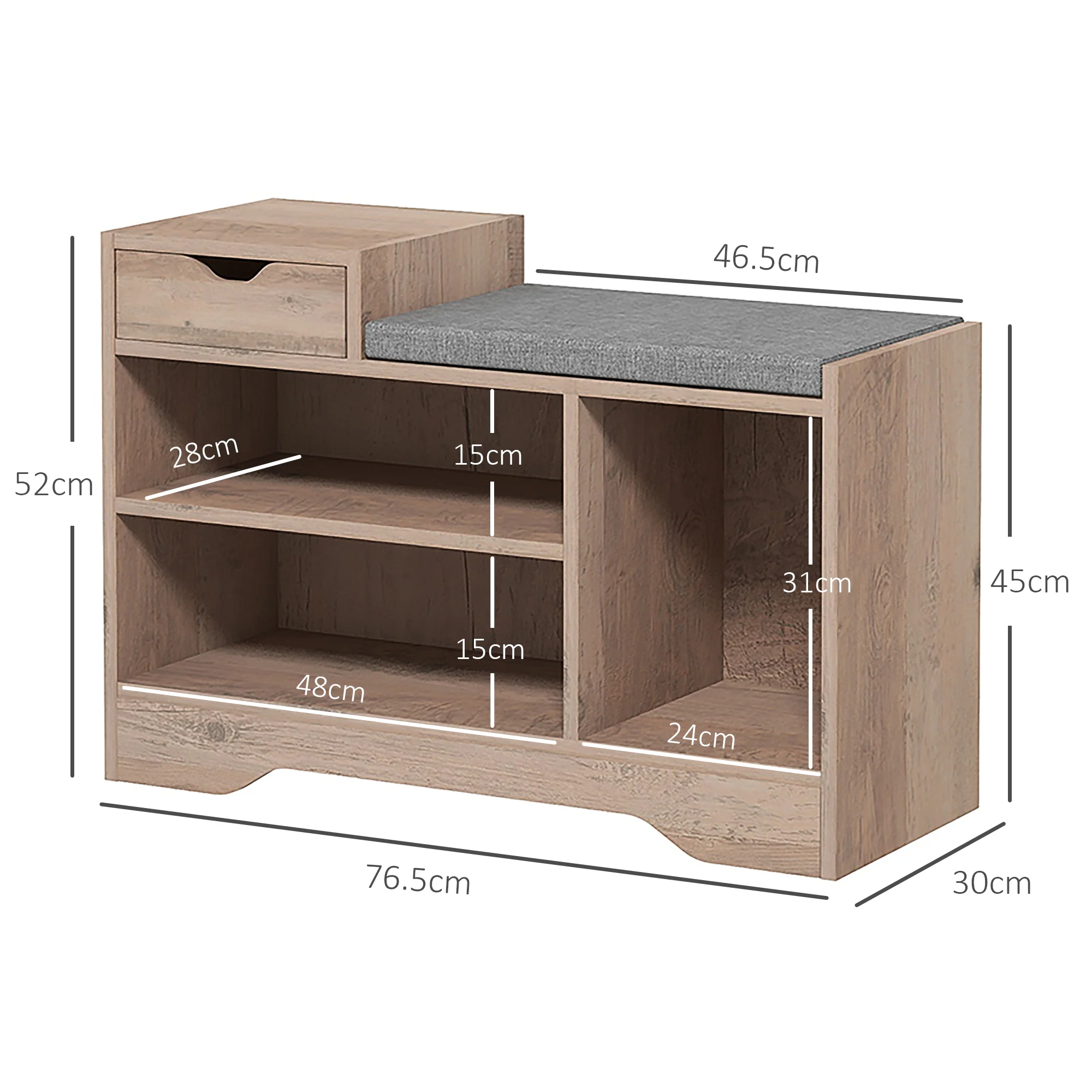 HOMCOM Upholstered Entryway Shoe Bench With Storage Drawer Distressed Grey - Image 6